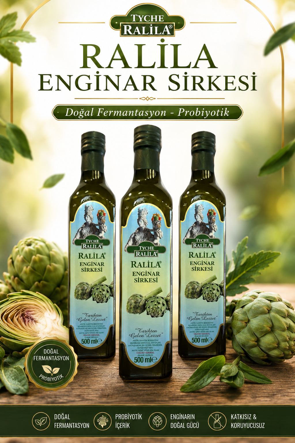 3 Adet Enginar Sirkesi Doğal Fermantasyon 500Ml Ralila