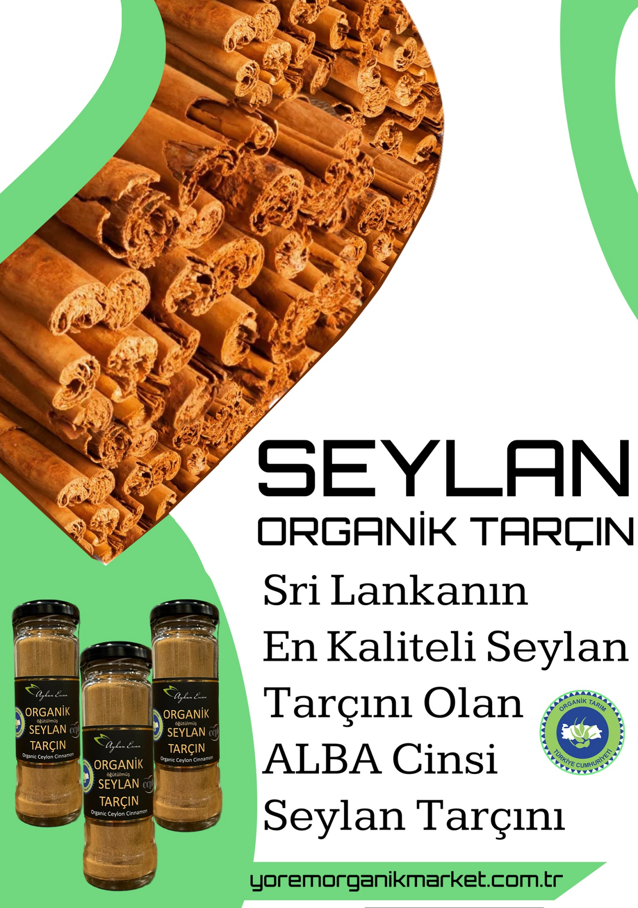3 Adet Organik Seylan Toz Tarçın 40gr Ayhan Ercan (Seylon)