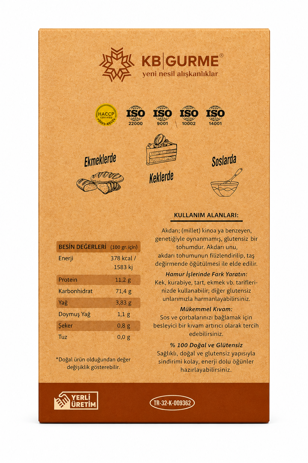 Glutensiz Filizlendirilmiş Akdarı Unu 500gr KB Gurme