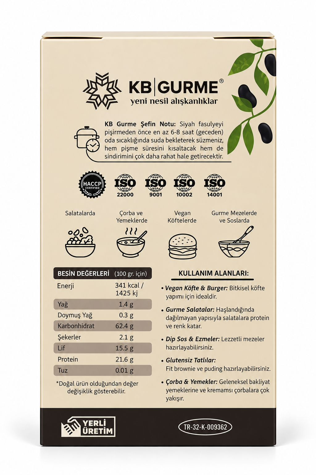 Glutensiz Siyah Fasulye 500gr KB Gurme
