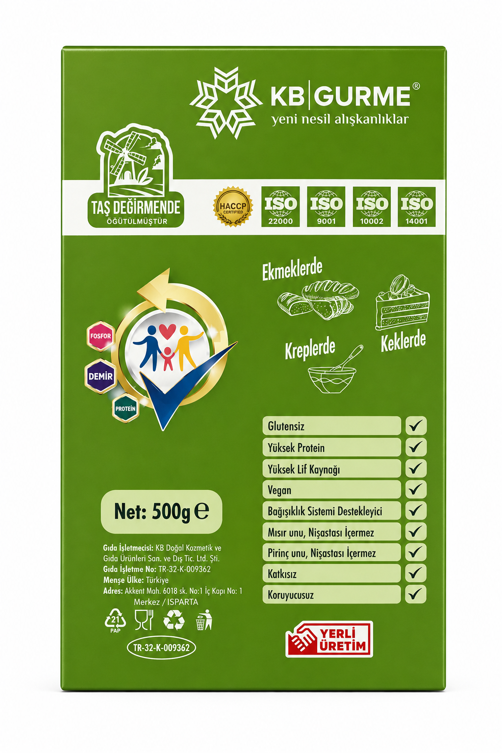 Glutensiz & Vegan Filizlendirilmiş Yeşil Mercimek Unu 500 gr KB GURME