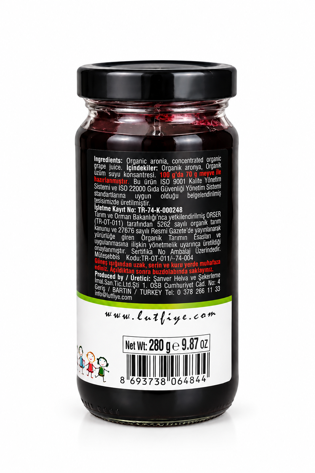 Organik Aronya Marmelatı 280gr Lütfiye