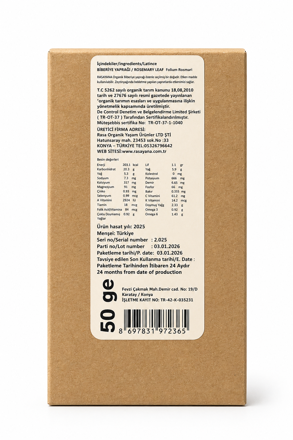Organik Biberiye (Kuş dili) Yaprağı 50gr Rasayana