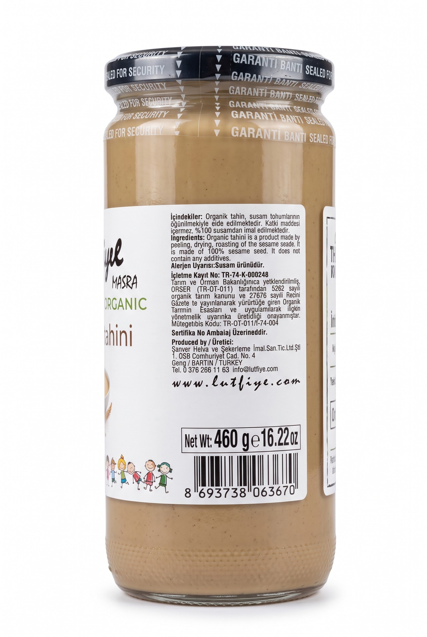 Organik Çiğ Tahin 460gr Lütfiye