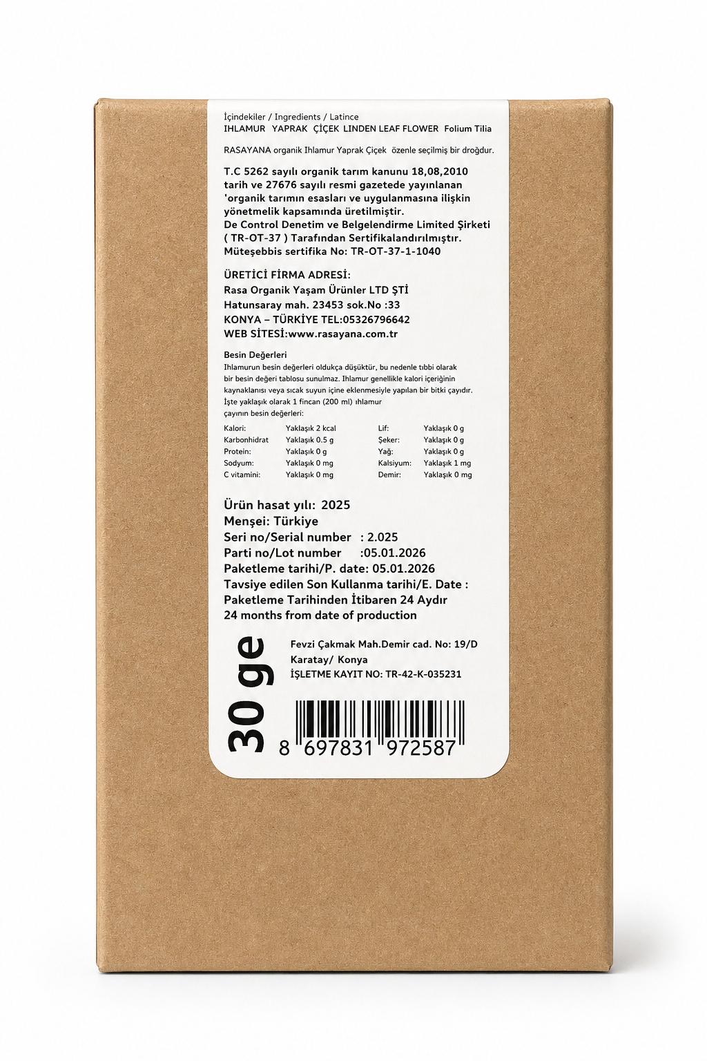 Organik Ihlamur Yaprak Çiçek 30gr Rasayana