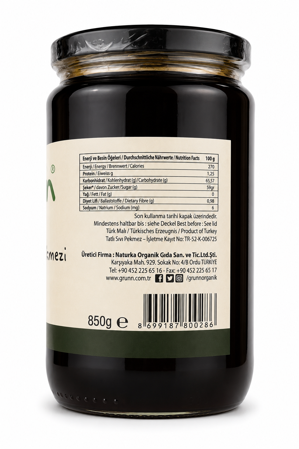 Organik Keçiboynuzu Pekmezi 850gr Grünn