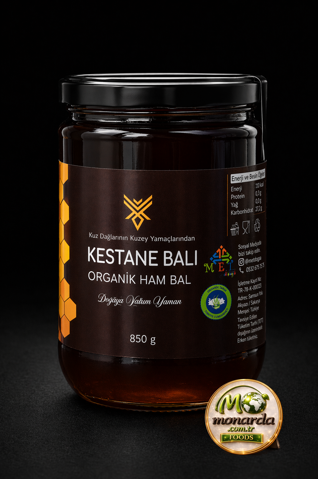 Organik Kestane Balı 850gr Kaz Dağları