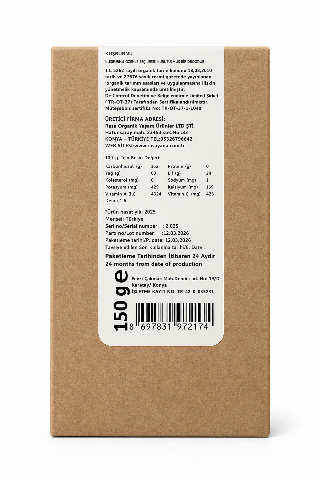 Organik Kuşburnu Meyvesi 250gr Rasayana
