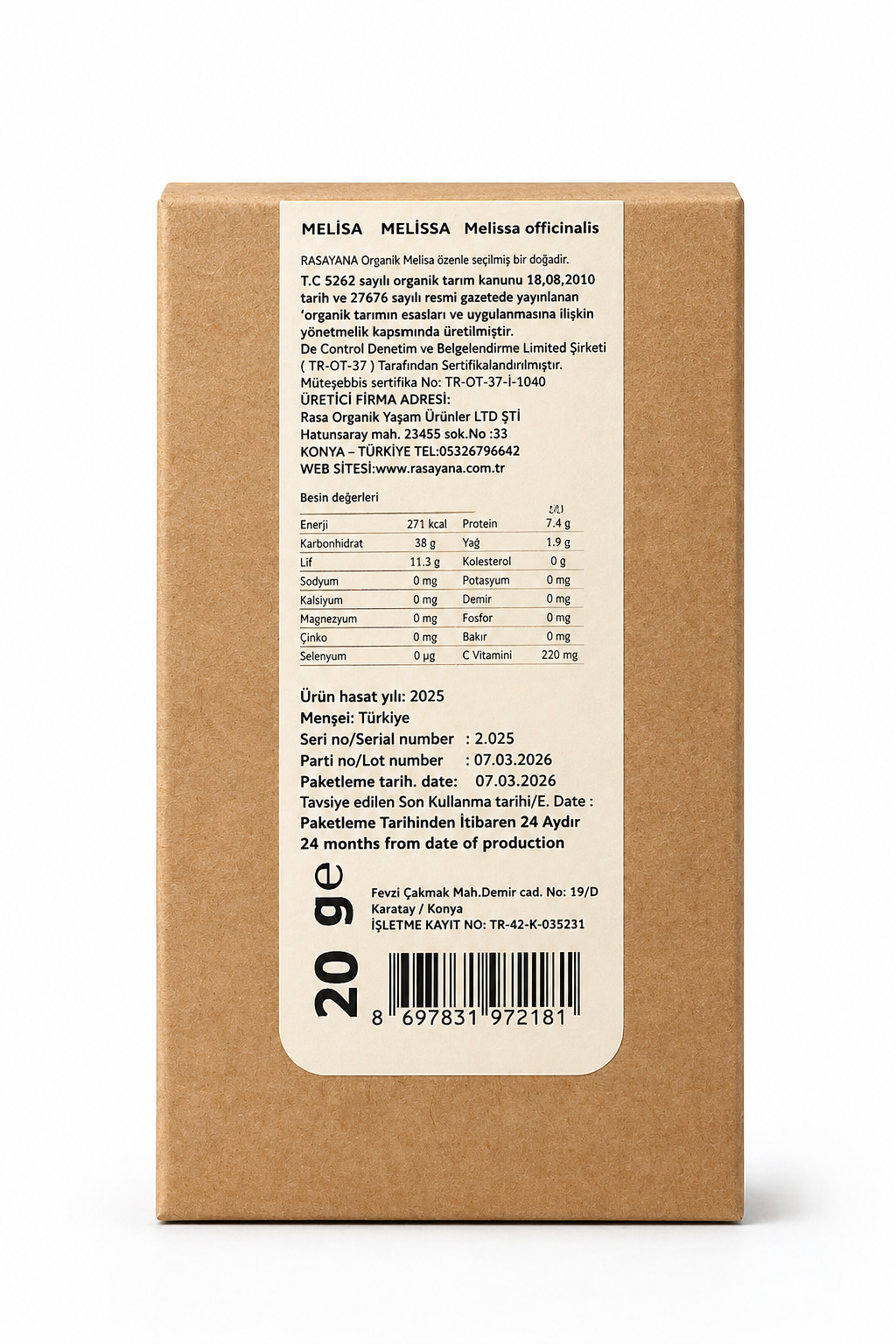Organik Melisa 20 gr Rasayana