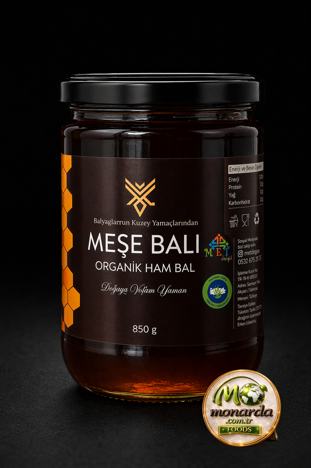 Organik Meşe Balı 850gr Kaz Dağları