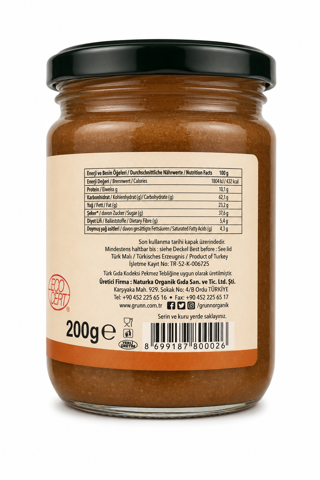 Organik Pekmezli Tahinli Krema 200gr Grünn