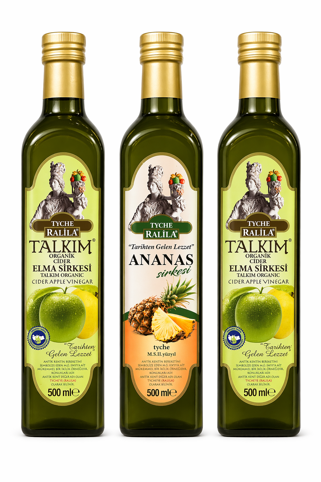 Organik Talkım Elma Sirkesi 500Ml 2 Adet + Ananas Sirkesi 500 Ml Ralila