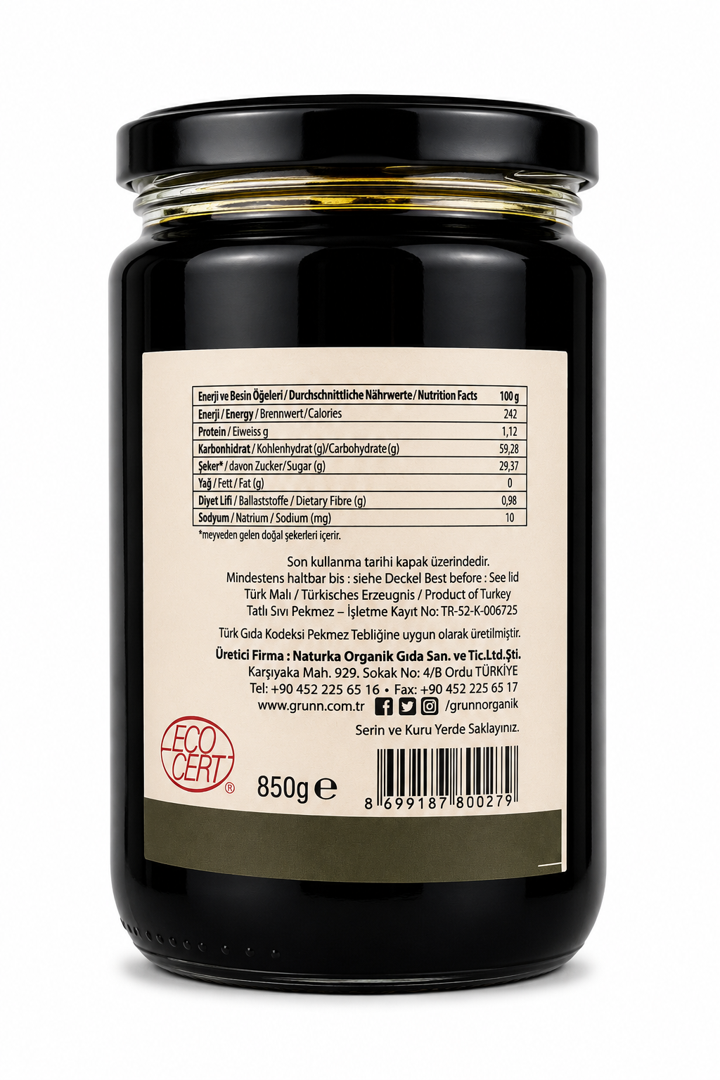 Organik Üzüm Pekmezi 850gr Grünn