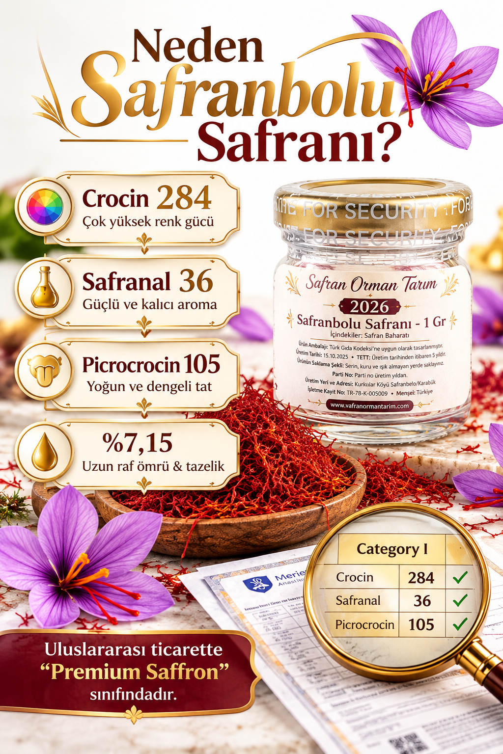 Safranbolu Safranı 1gr - Laboratuvar Analizli - Yeni Hasat