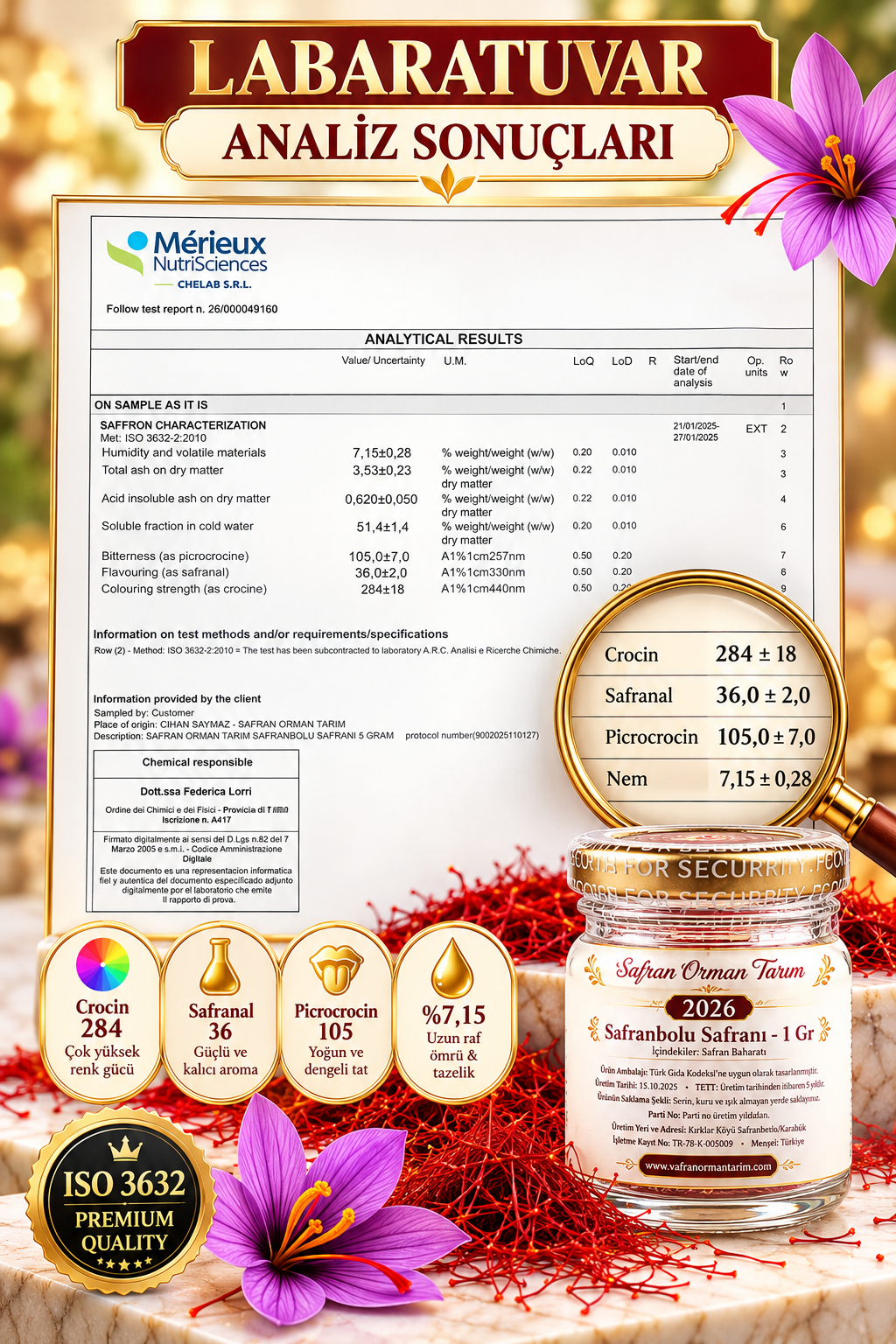 Safranbolu Safranı 1gr - Laboratuvar Analizli - Yeni Hasat