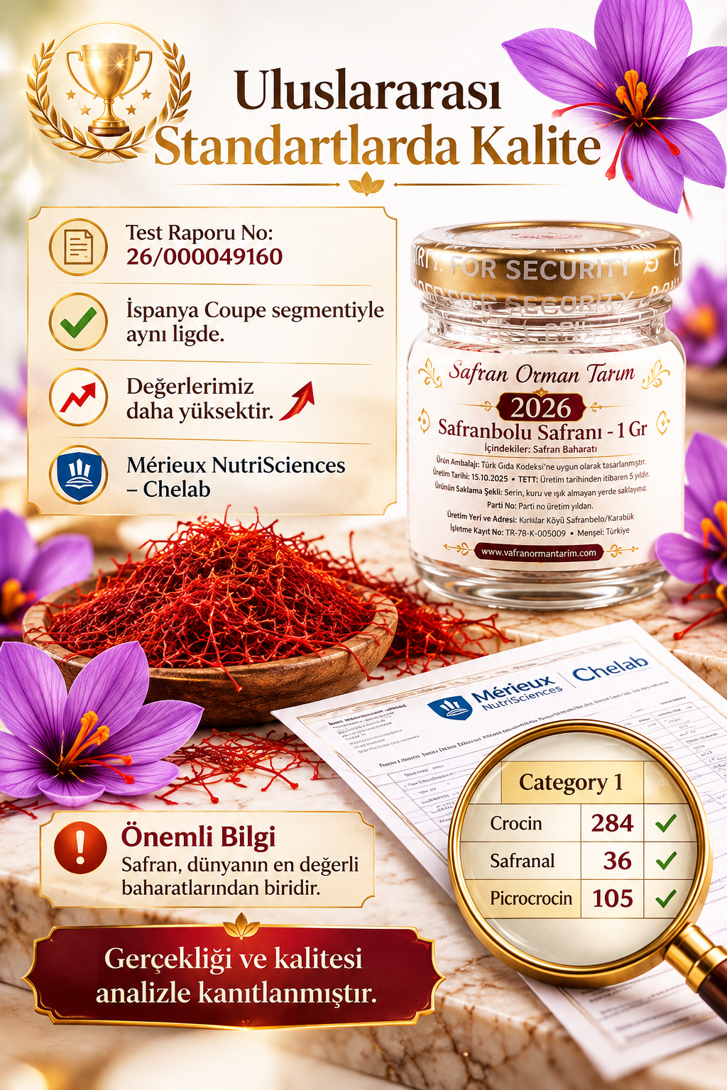 Safranbolu Safranı 1gr - Laboratuvar Analizli - Yeni Hasat