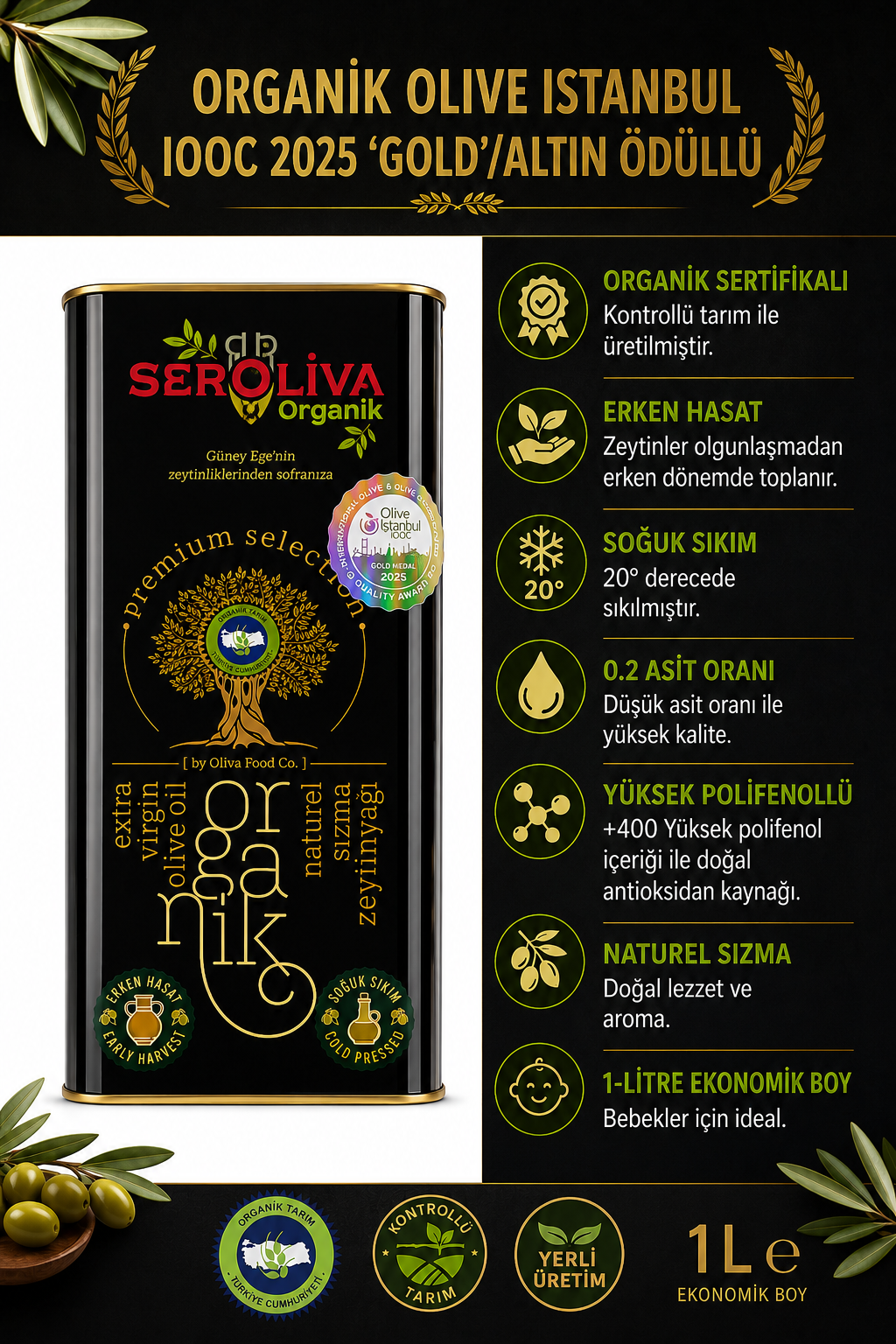 Seroliva Organik 2025 GOLD/ALTIN Ödüllü 1LT 