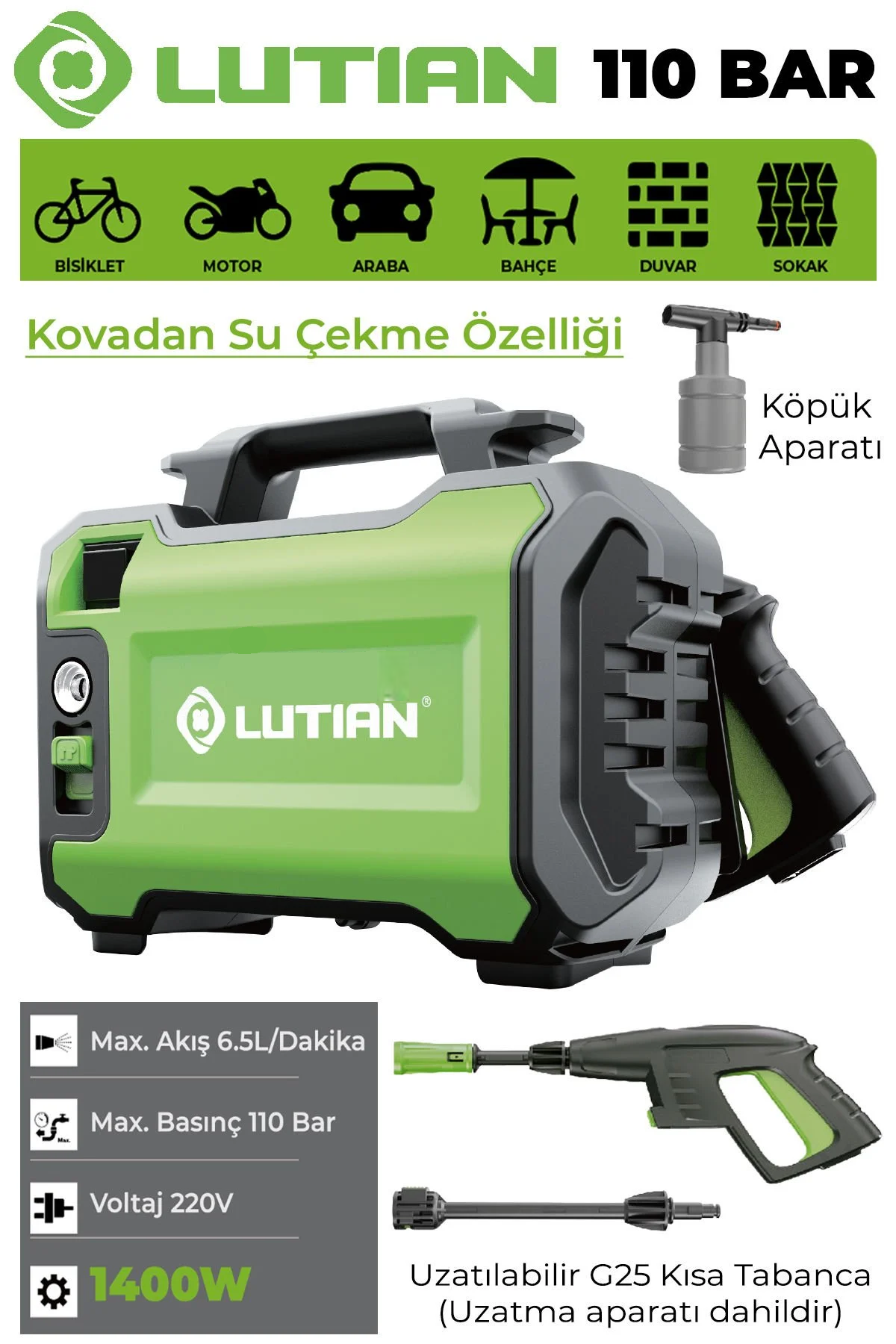 Lutıan 110Bar Oto Yıkama Makinesi (Lt-2161-1400)