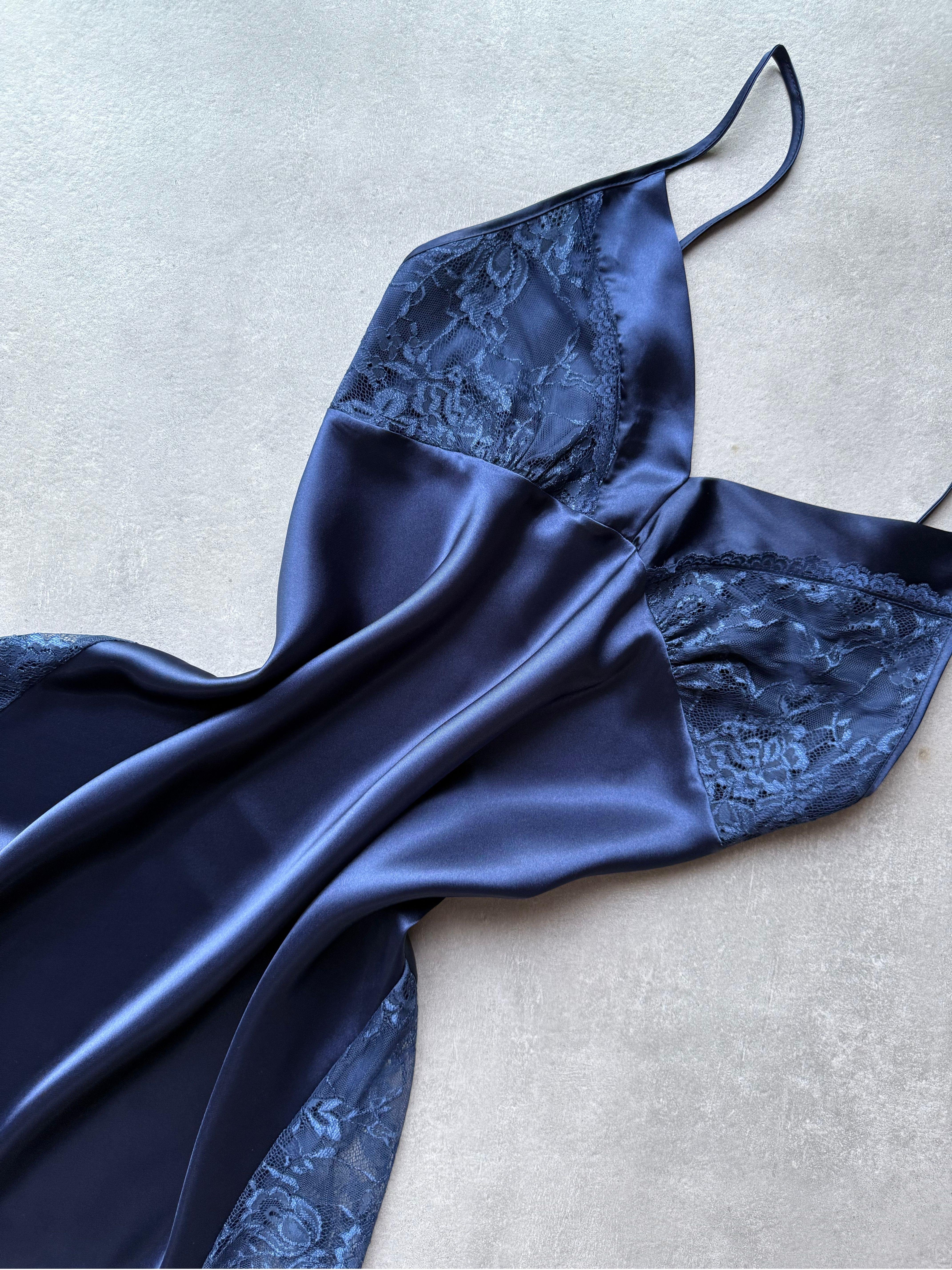 Dark Passion Lacivert Saten Gecelik