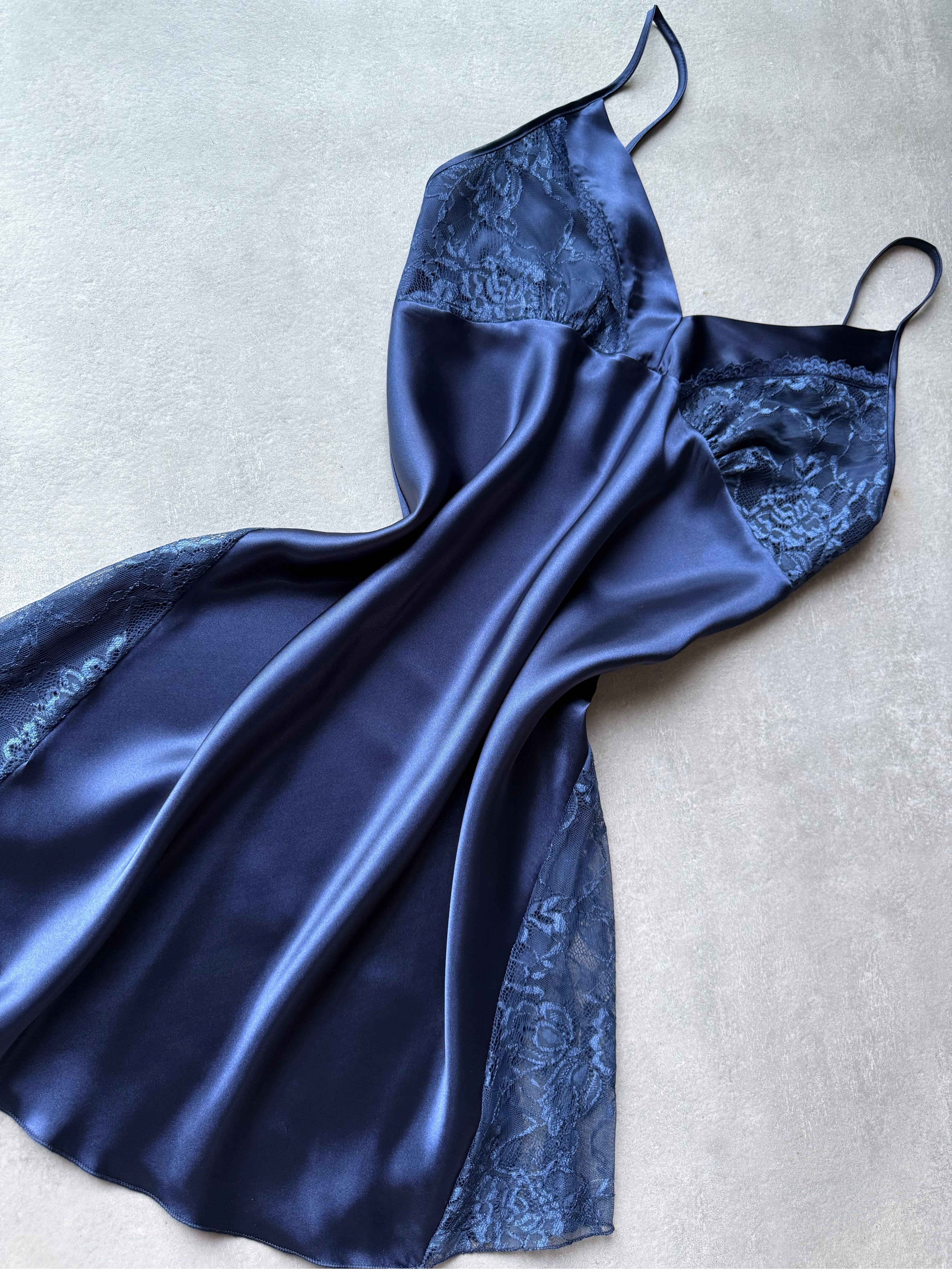 Dark Passion Lacivert Saten Gecelik