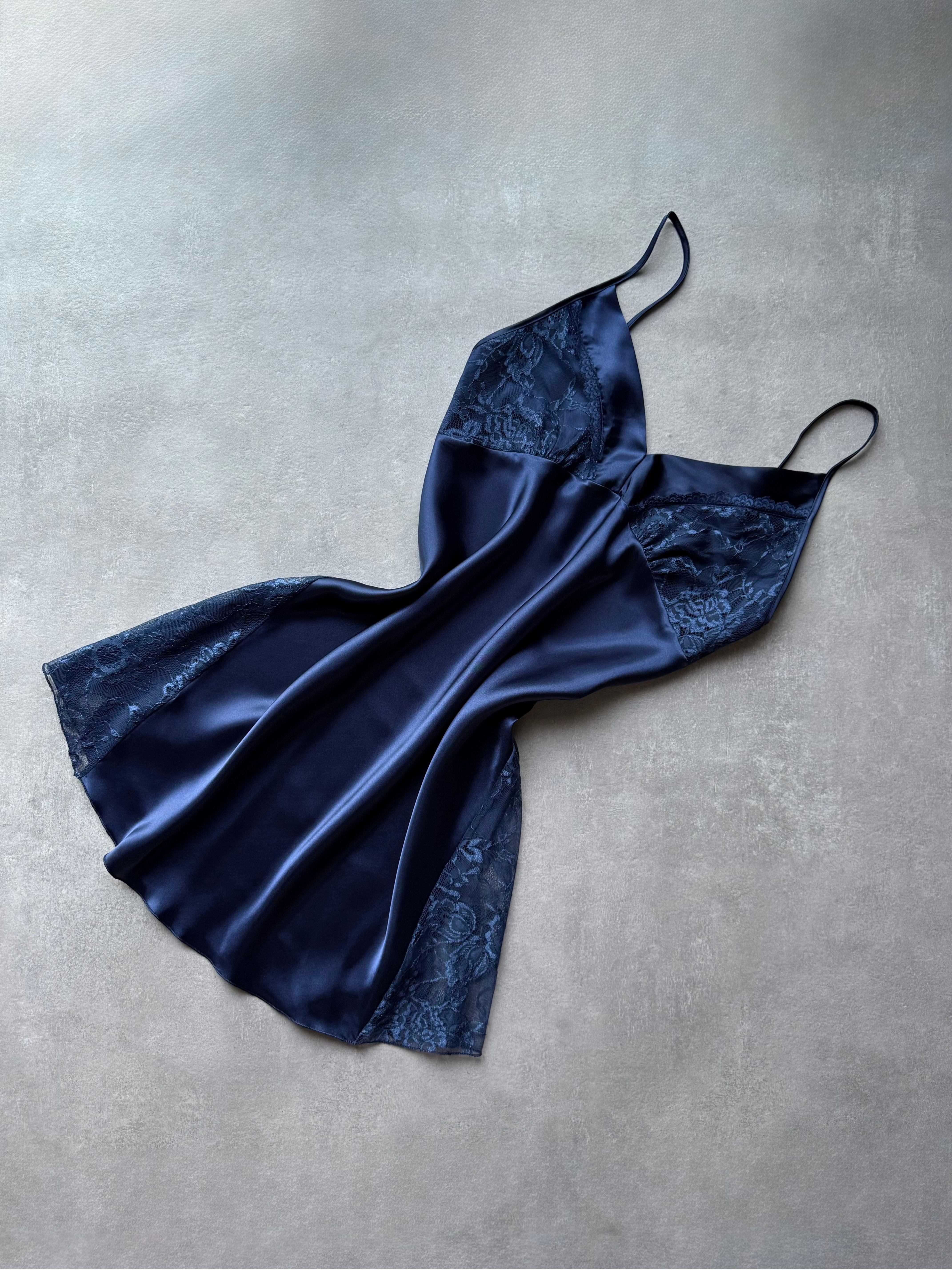 Dark Passion Lacivert Saten Gecelik