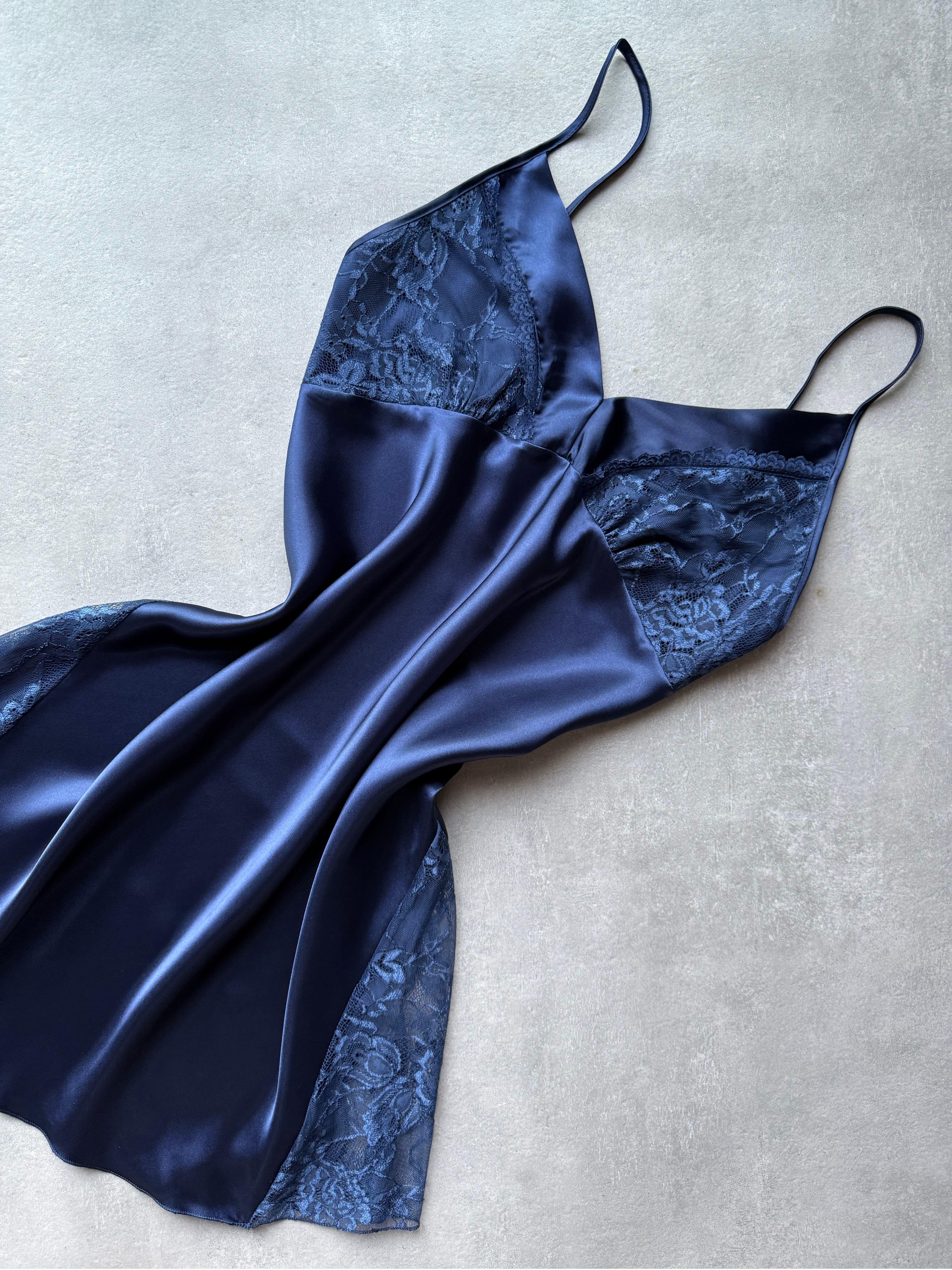 Dark Passion Lacivert Saten Gecelik