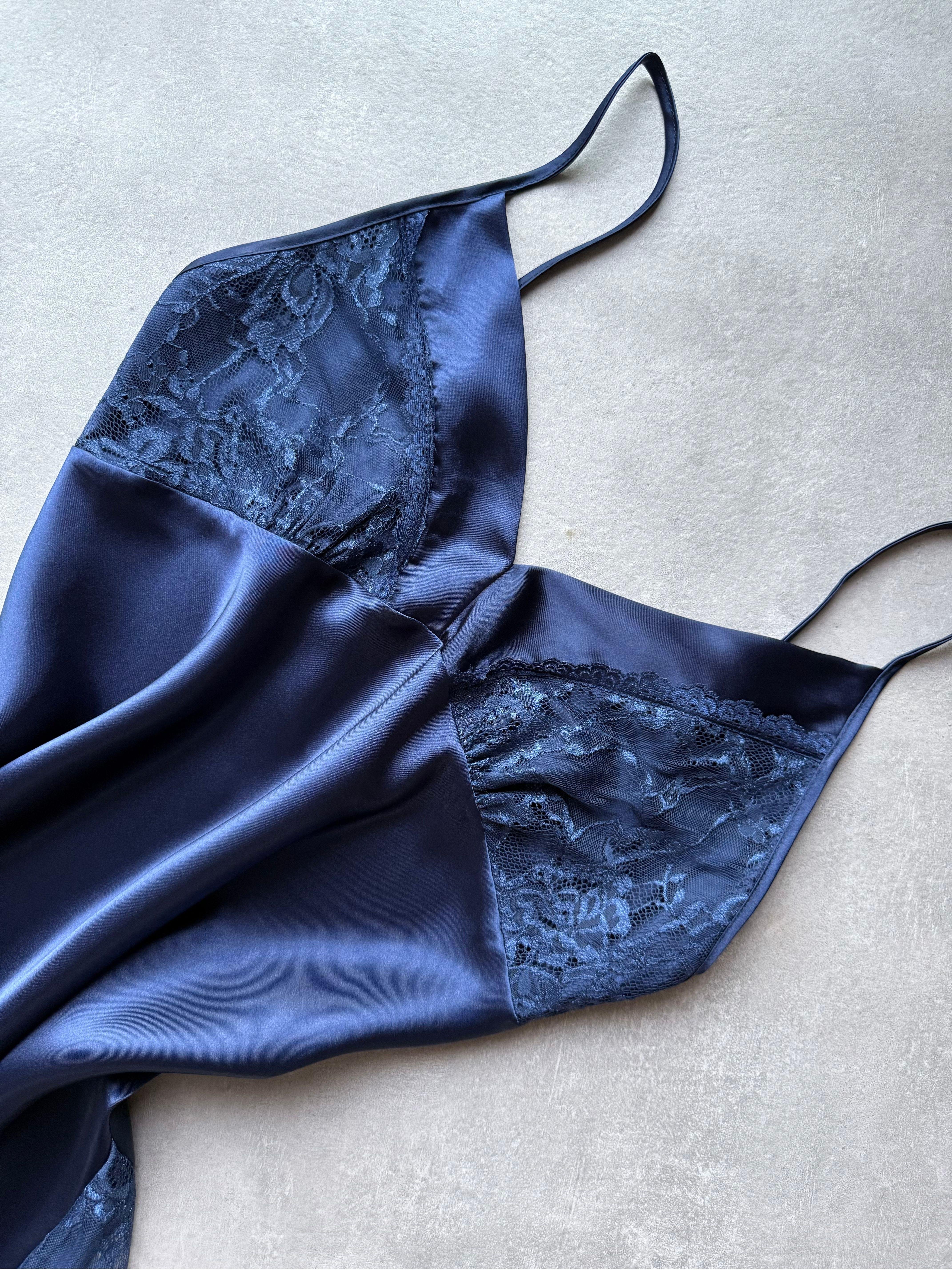 Dark Passion Lacivert Saten Gecelik