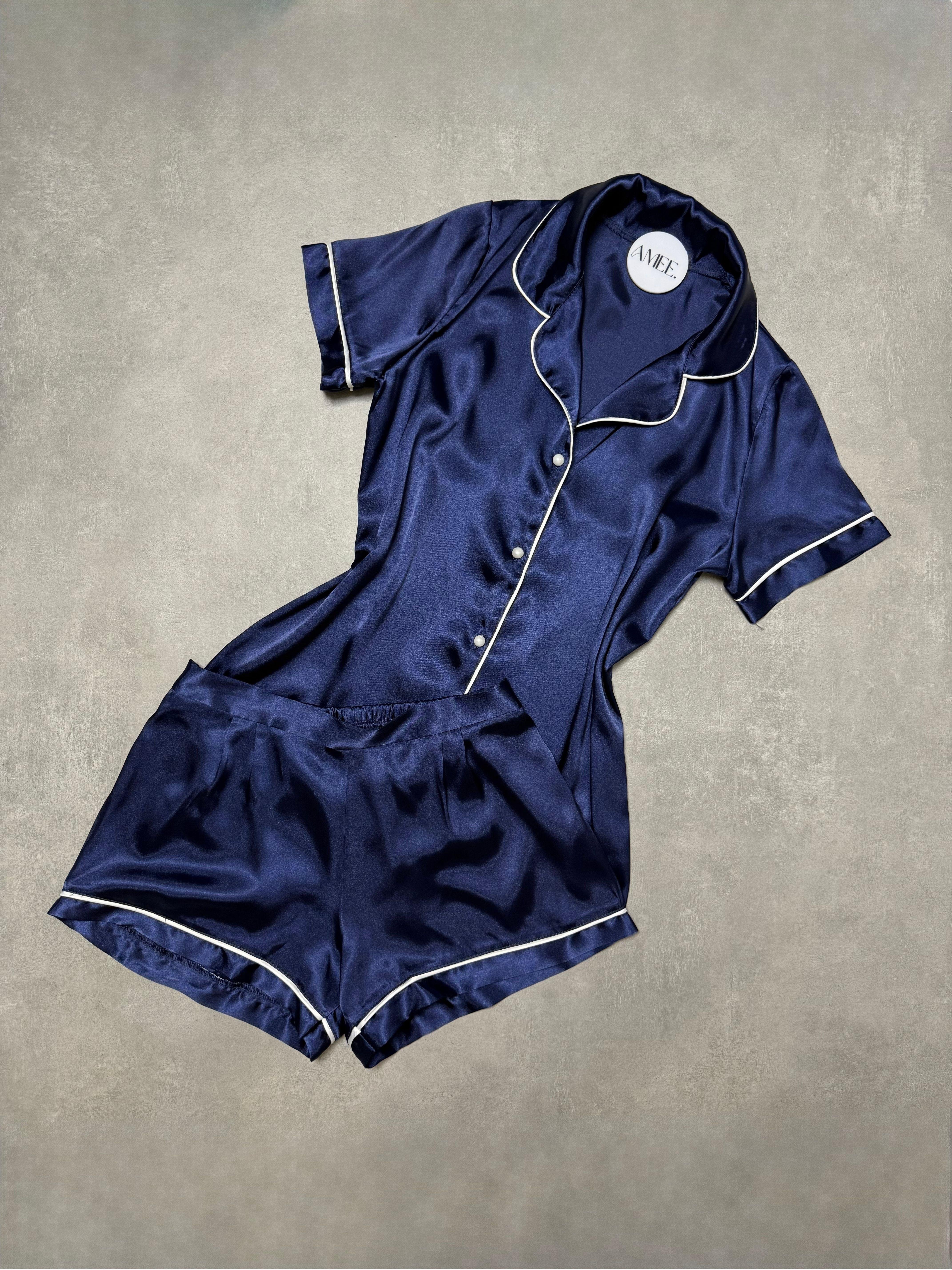 Ocean Desire Lacivert Saten Şortlu Takım