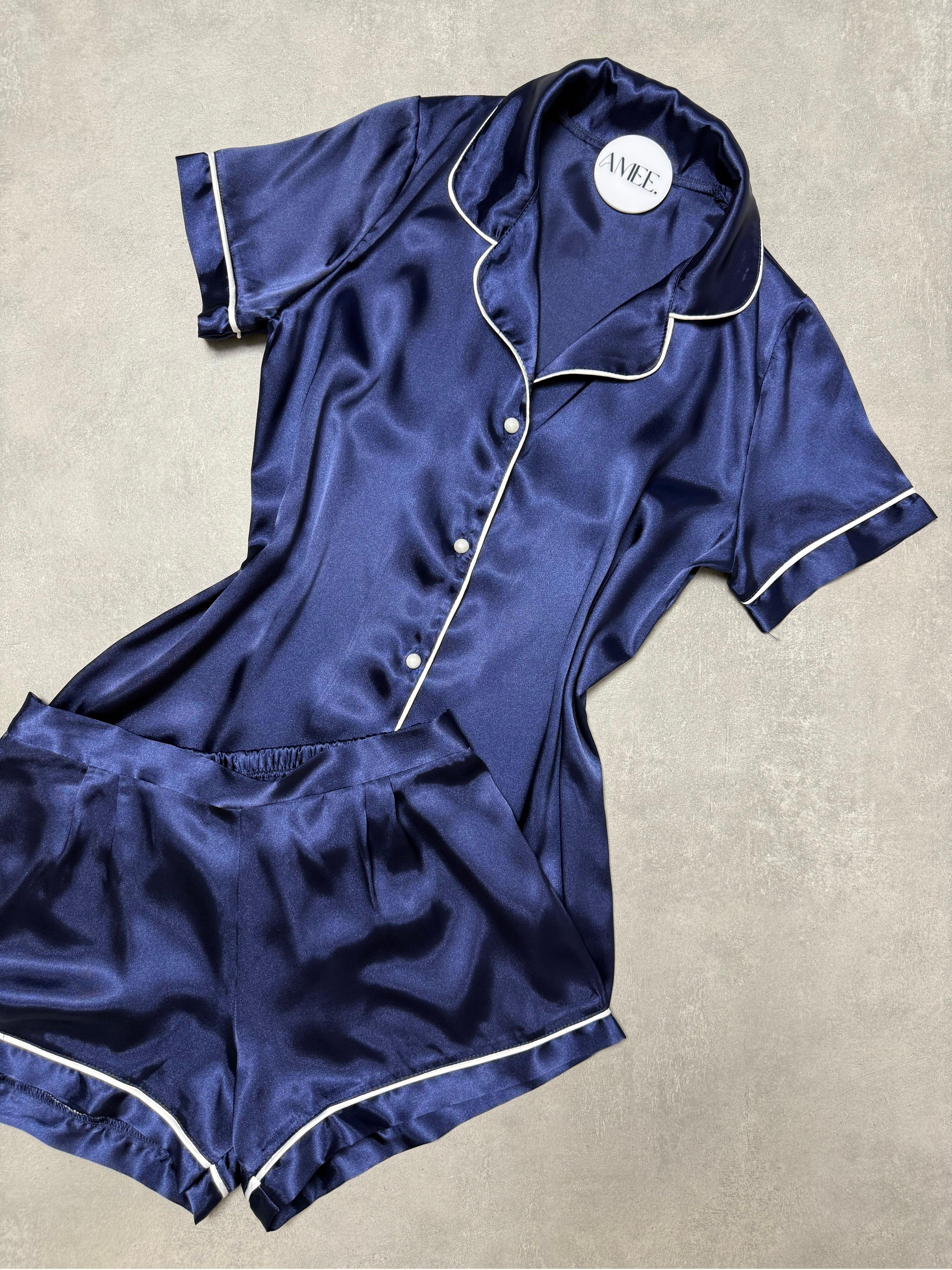 Ocean Desire Lacivert Saten Şortlu Takım