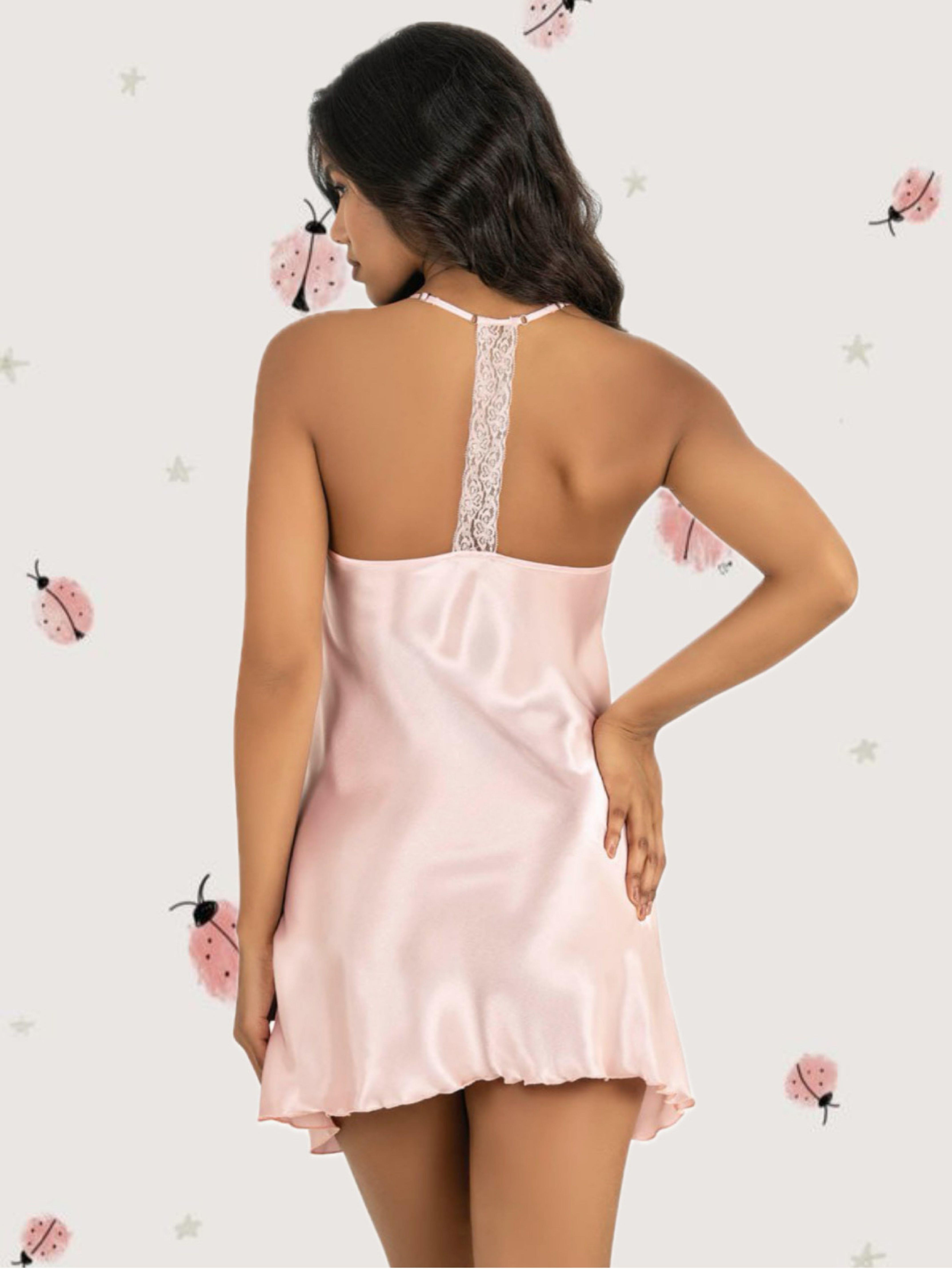 Pink Rose Pembe Saten Gecelik