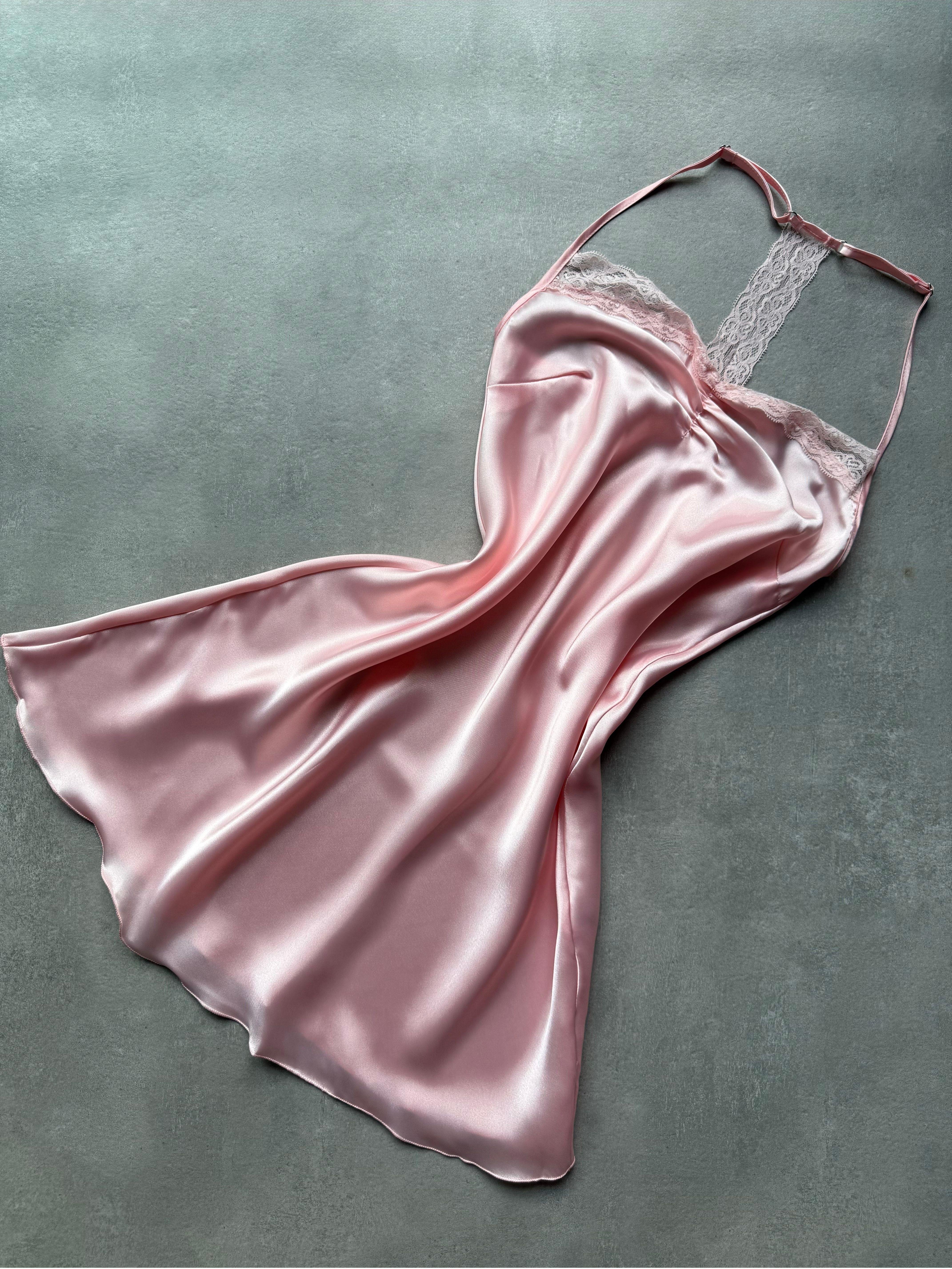 Pink Rose Pembe Saten Gecelik