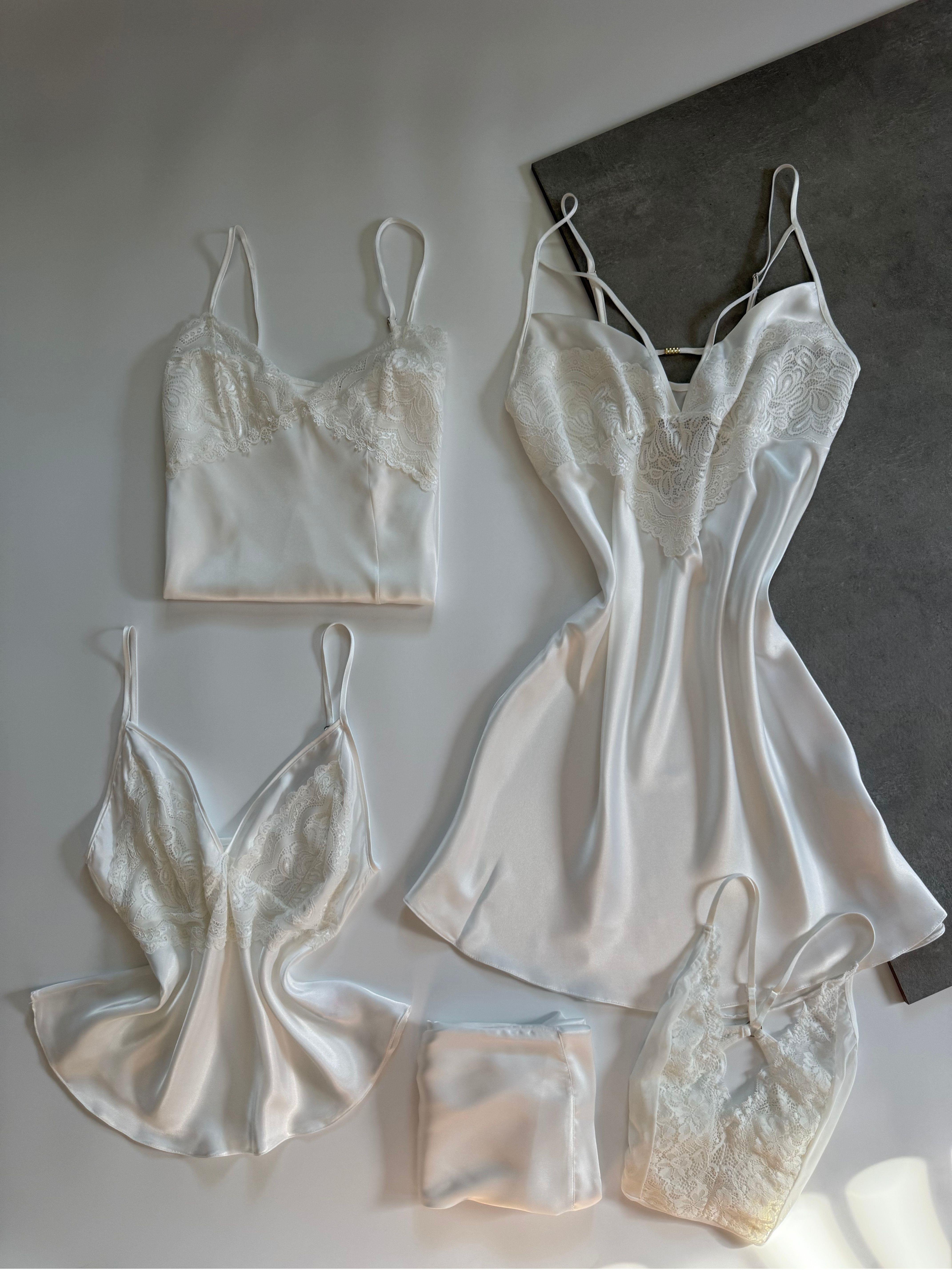 Satin Storm Beyaz Saten Dantelli 5'li Set