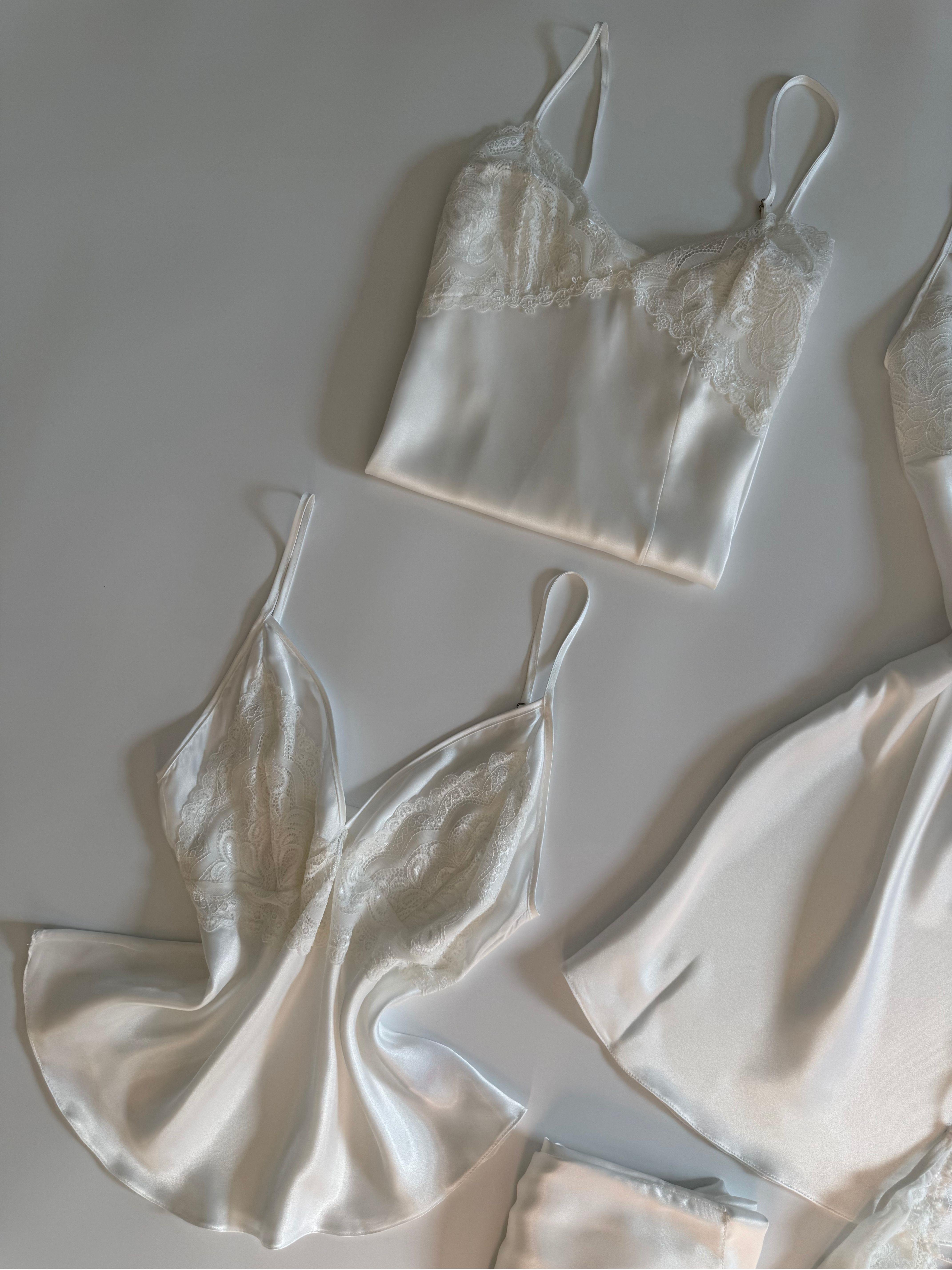 Satin Storm Beyaz Saten Dantelli 5'li Set