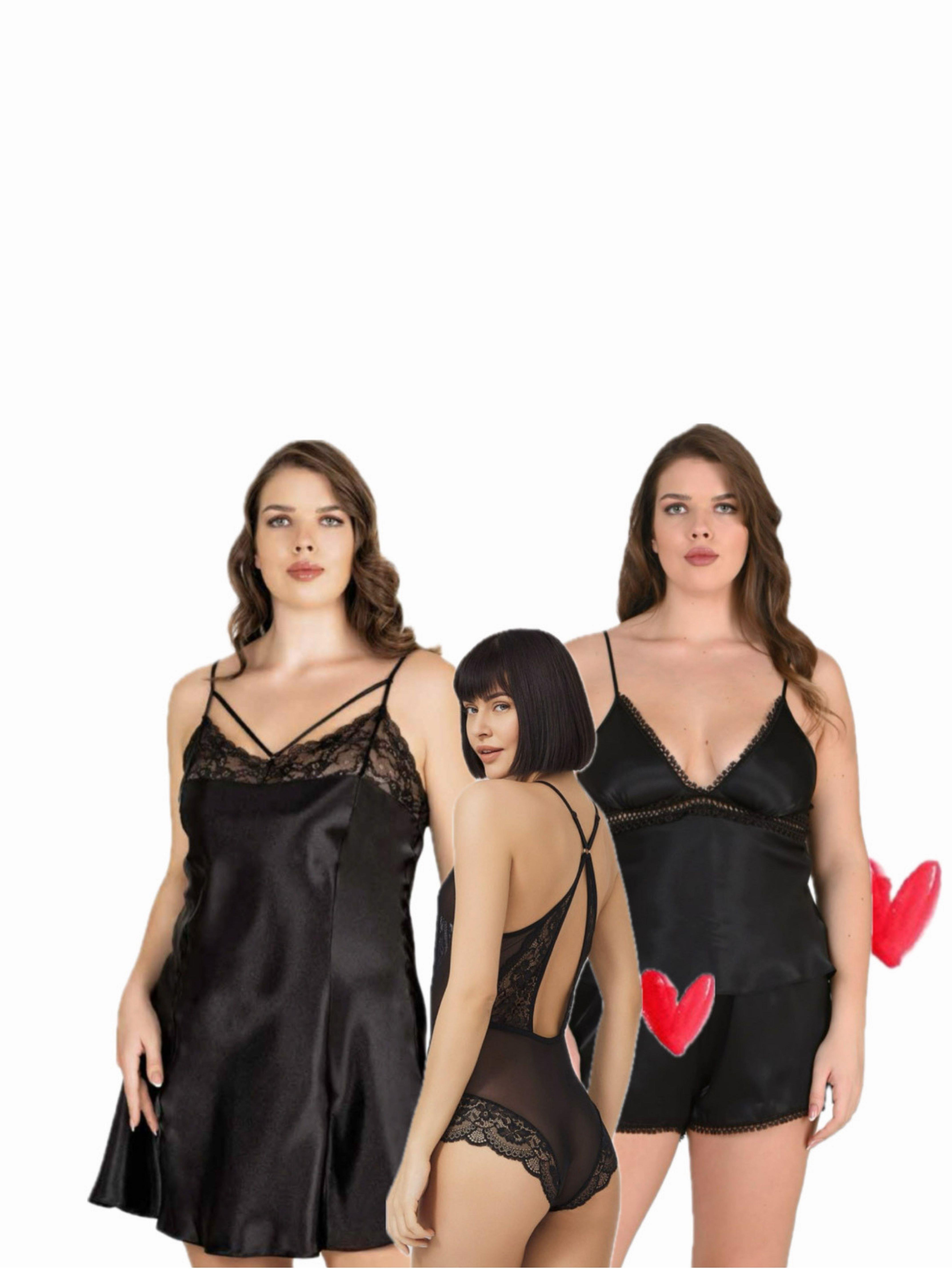 Scarlet Saten Dantelli 4'lü Set