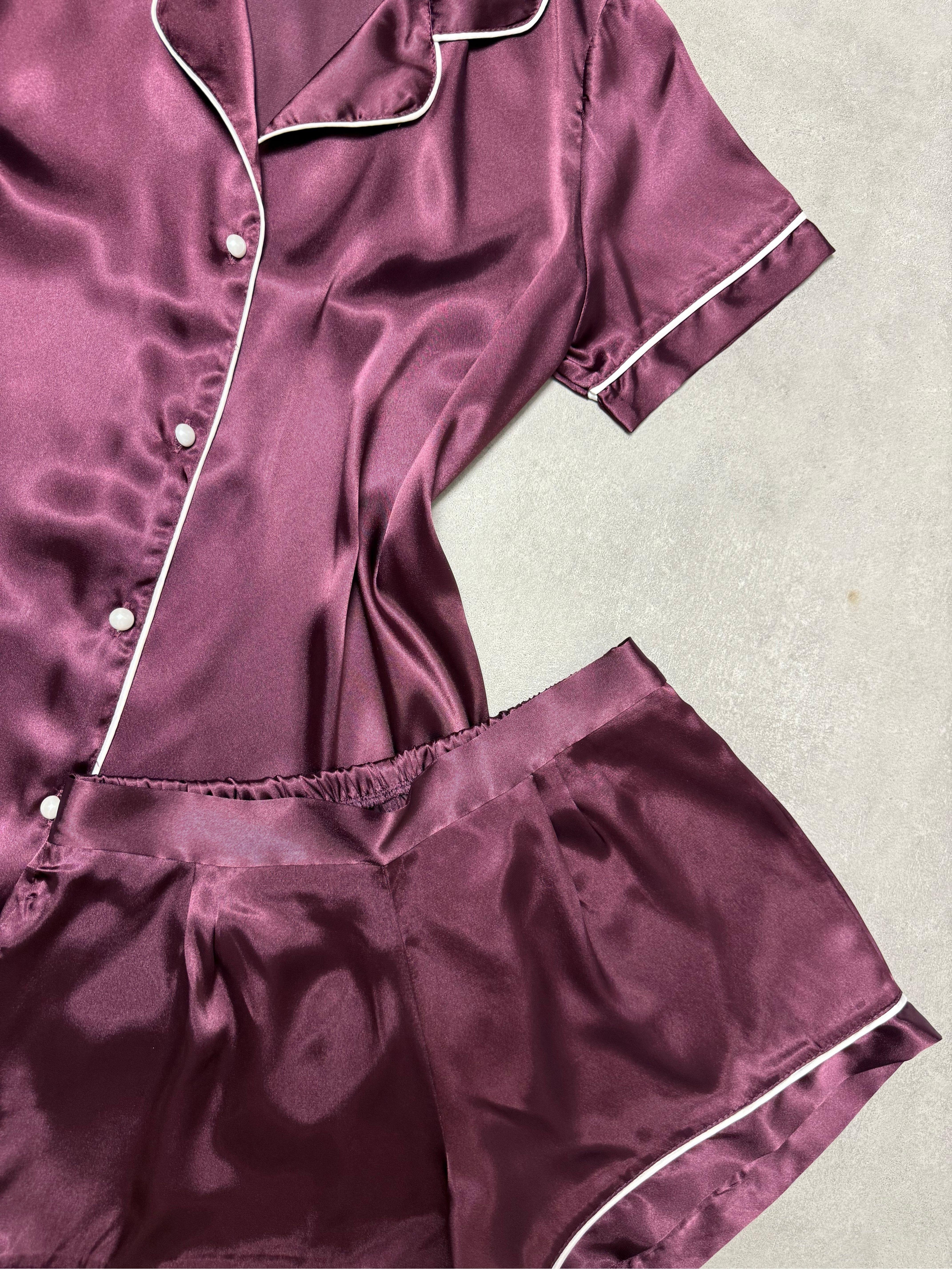 Violet Mürdüm Saten Şortlu Takım