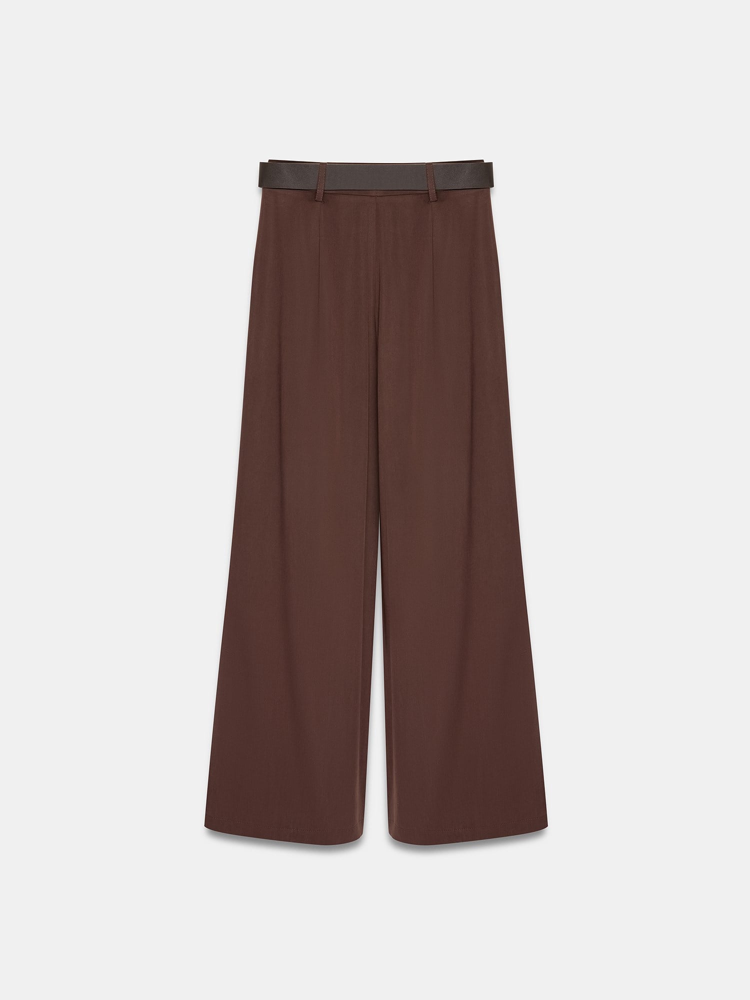  %100 Lyocell Pileli Geniş Paça Pantolon-Kahve