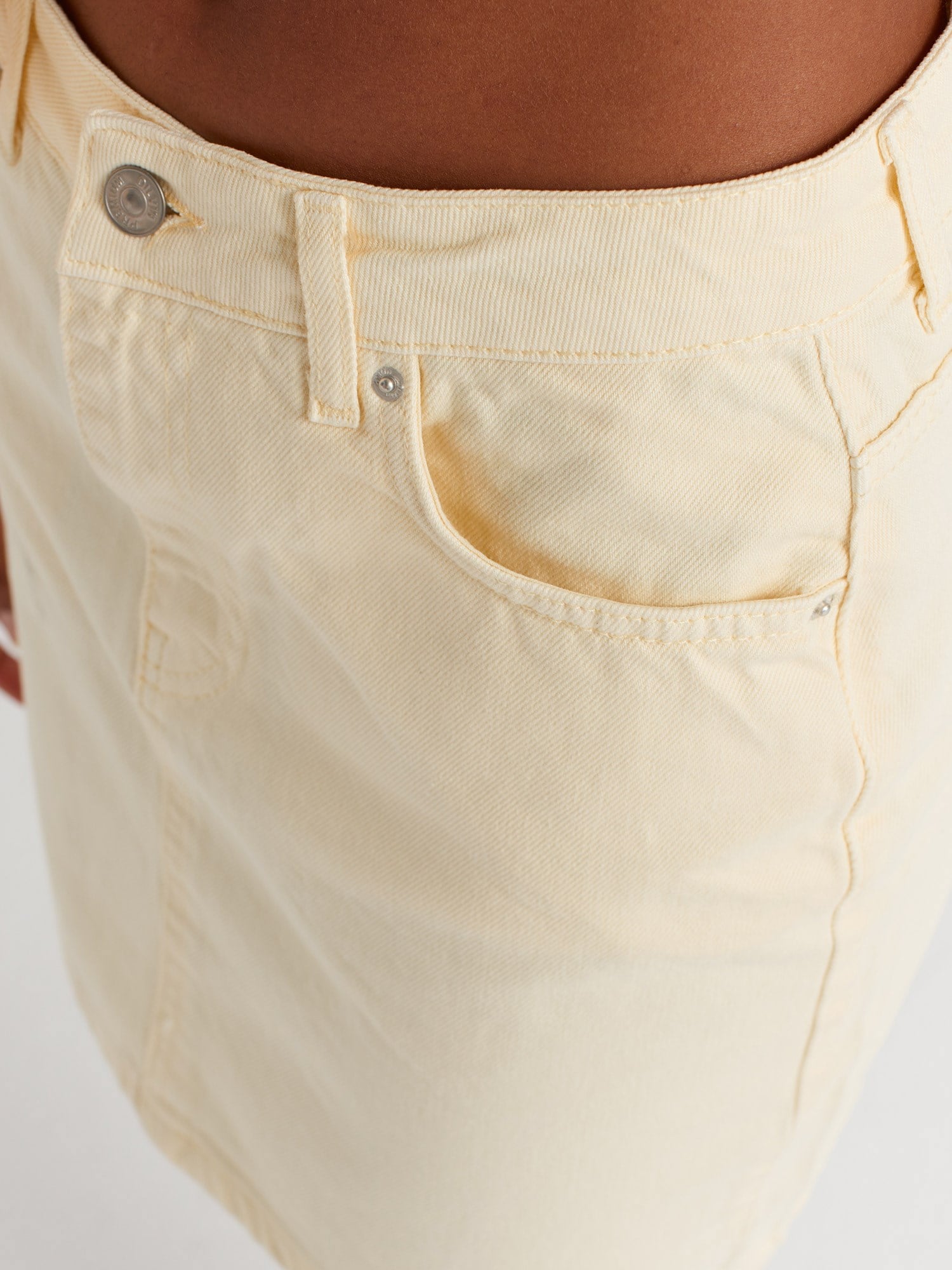  %100 Pamuk Parçaboya Mini Denim Etek-Sarı
