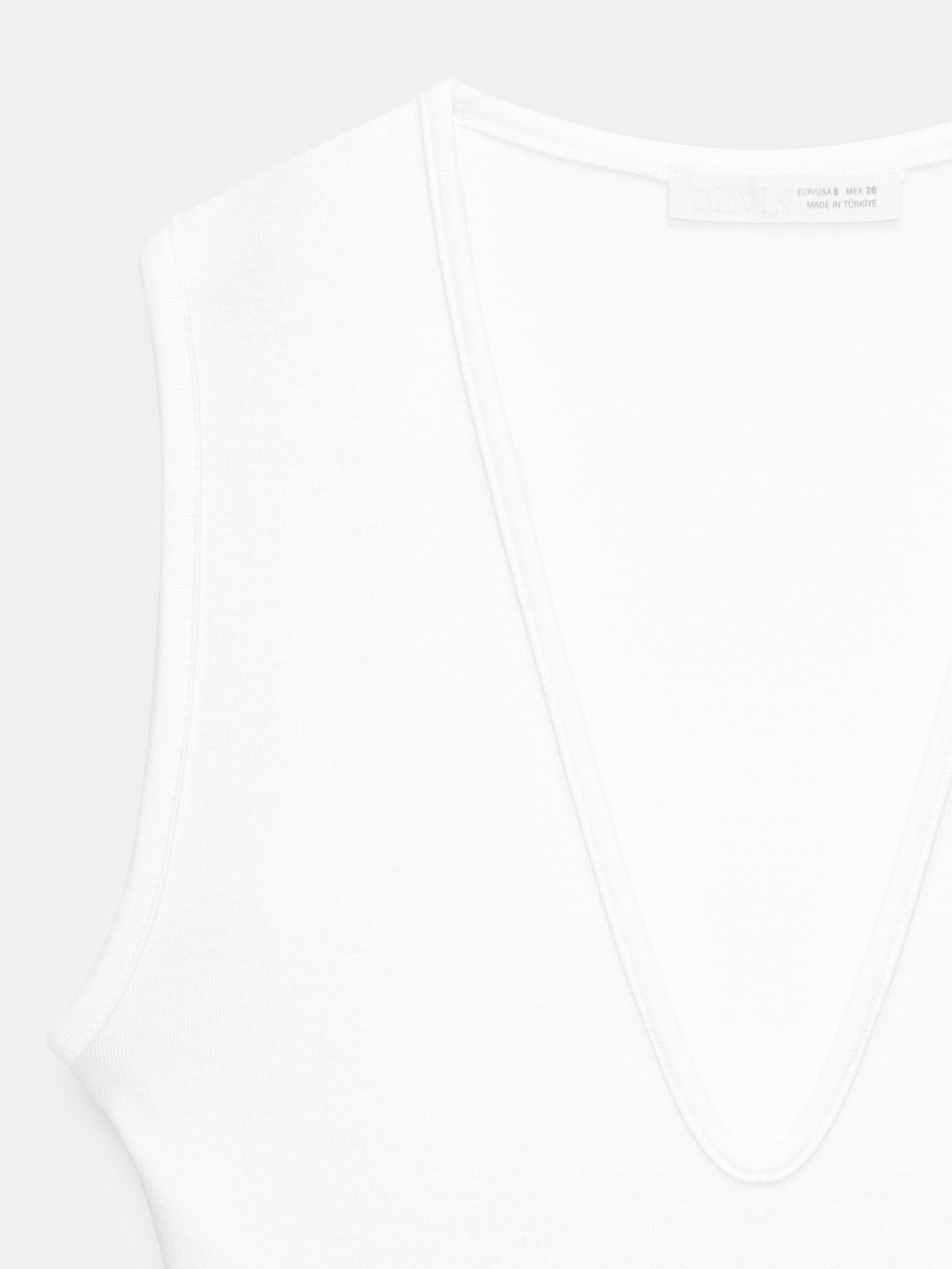  V Yaka Bodysuit-Beyaz