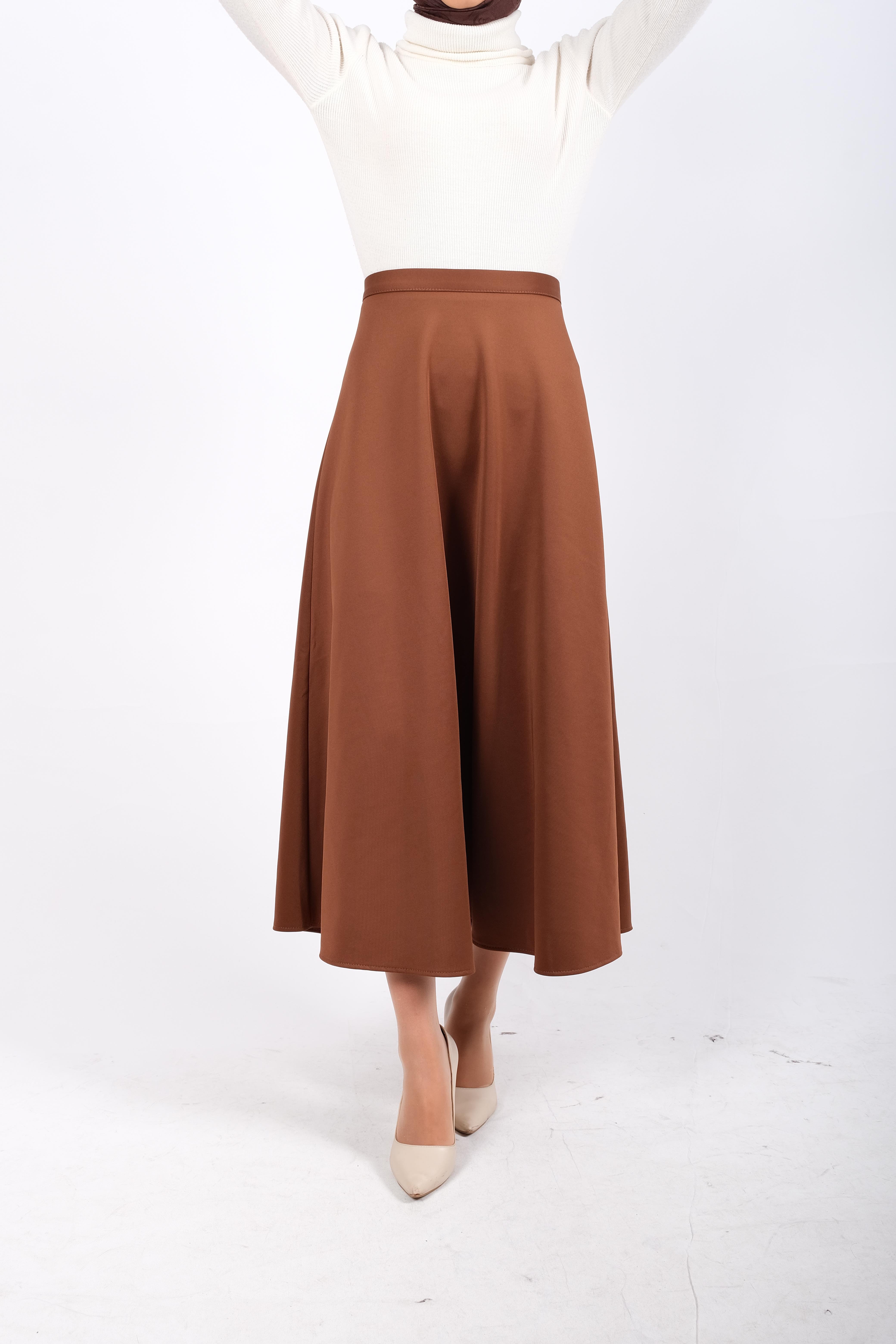 A Kesim Skuba Dalgıç Kumaş Basic Düz Maxi Etek Acı Kahve