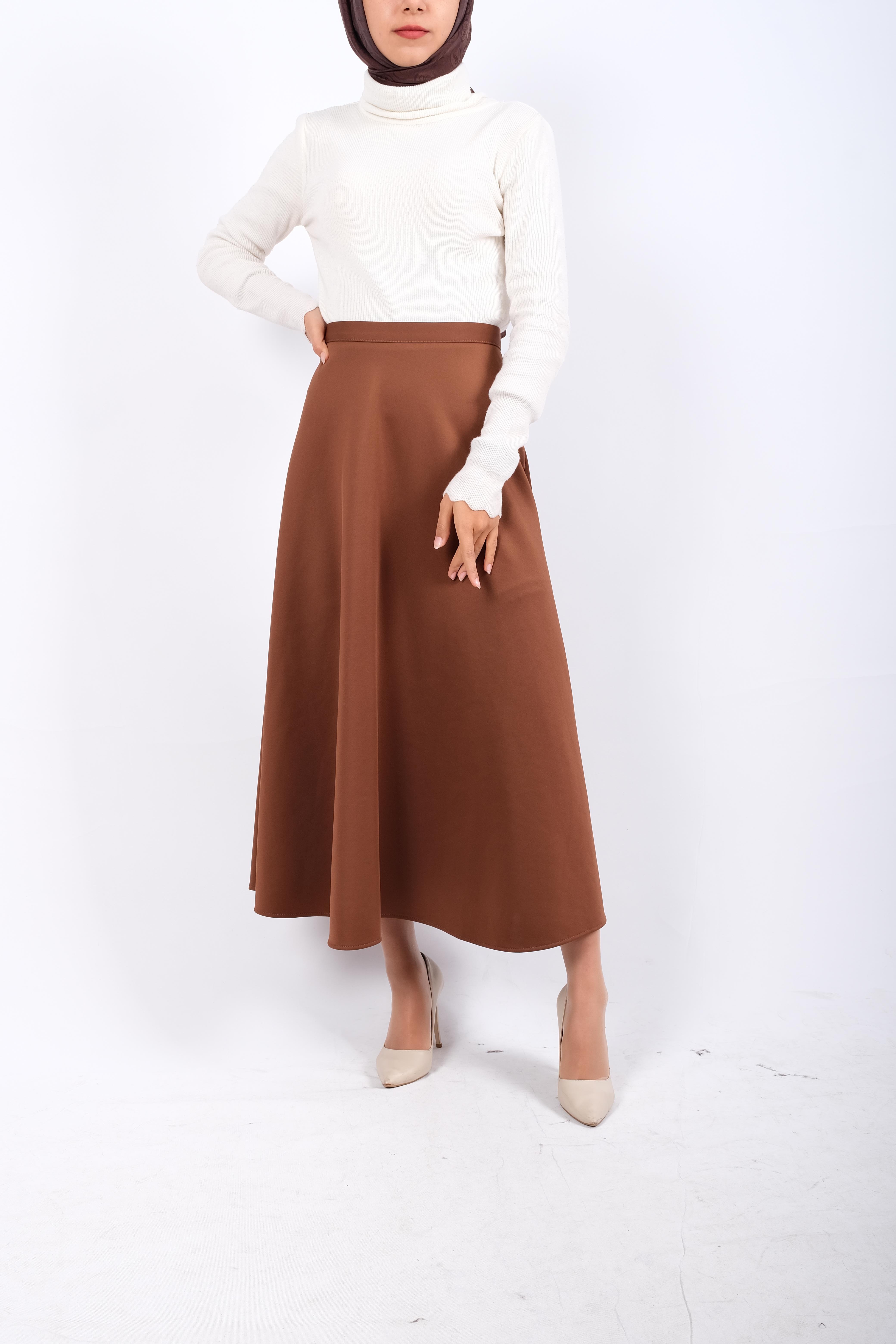 A Kesim Skuba Dalgıç Kumaş Basic Düz Maxi Etek Acı Kahve