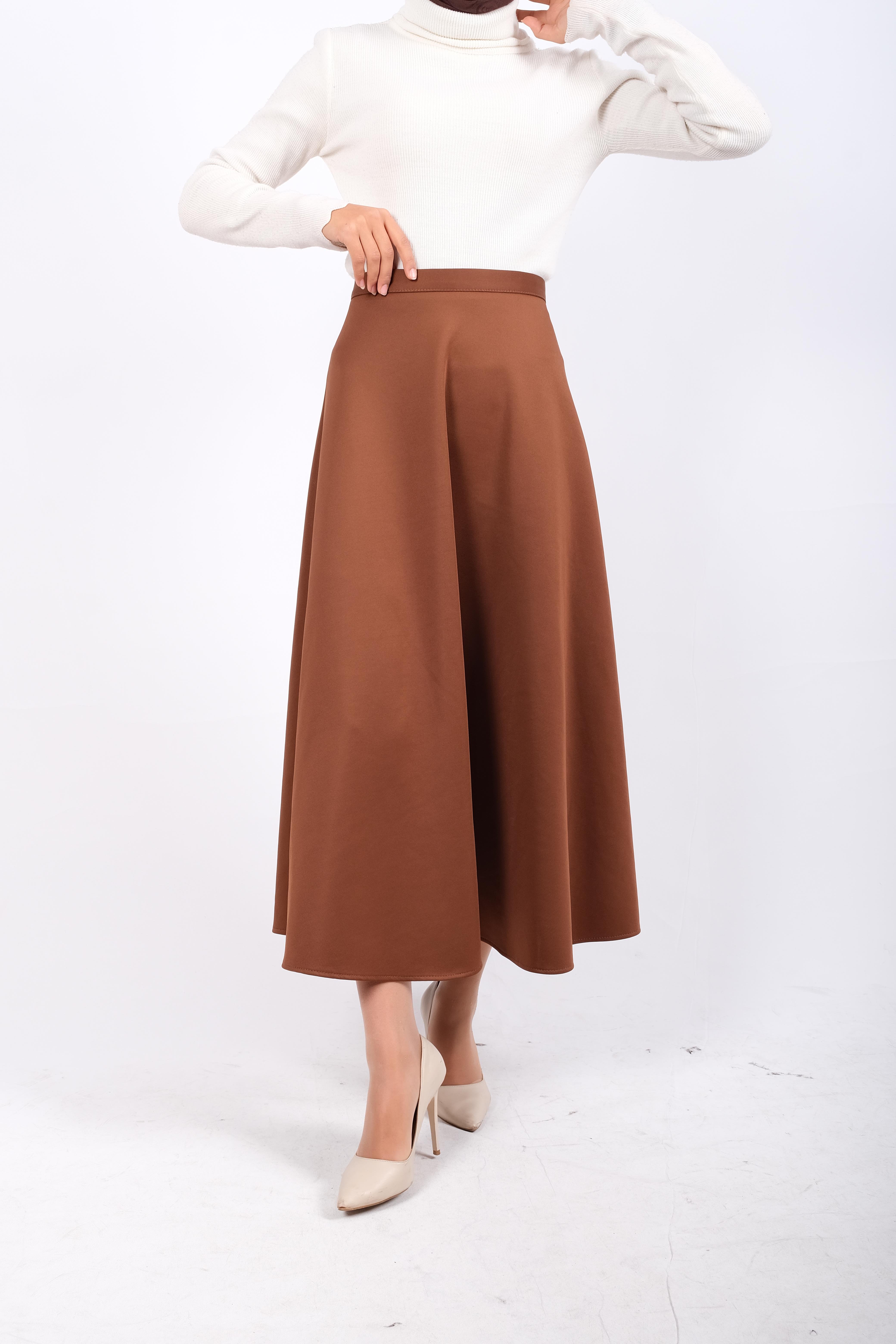 A Kesim Skuba Dalgıç Kumaş Basic Düz Maxi Etek Acı Kahve