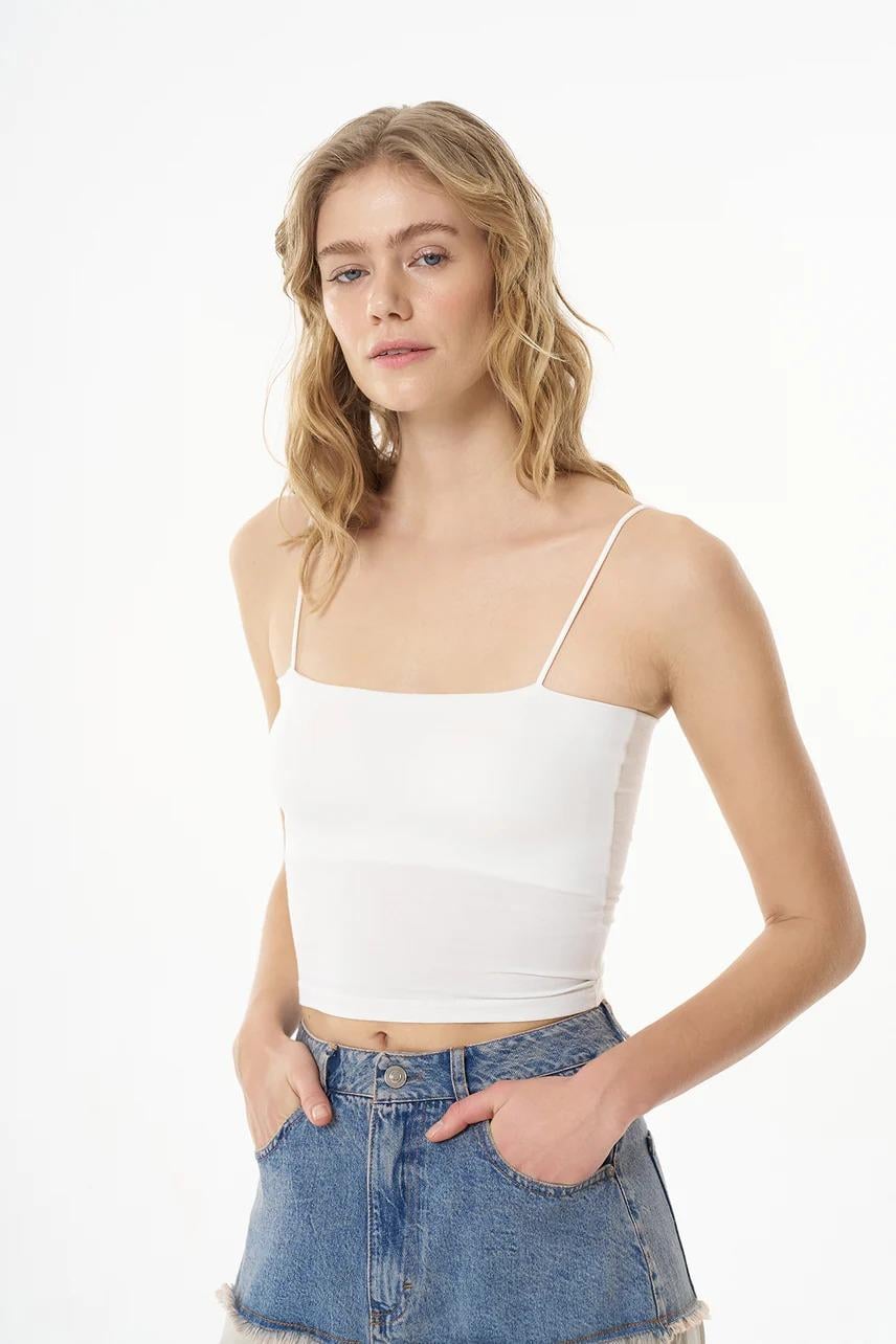Askılı Crop Basic Atlet Beyaz