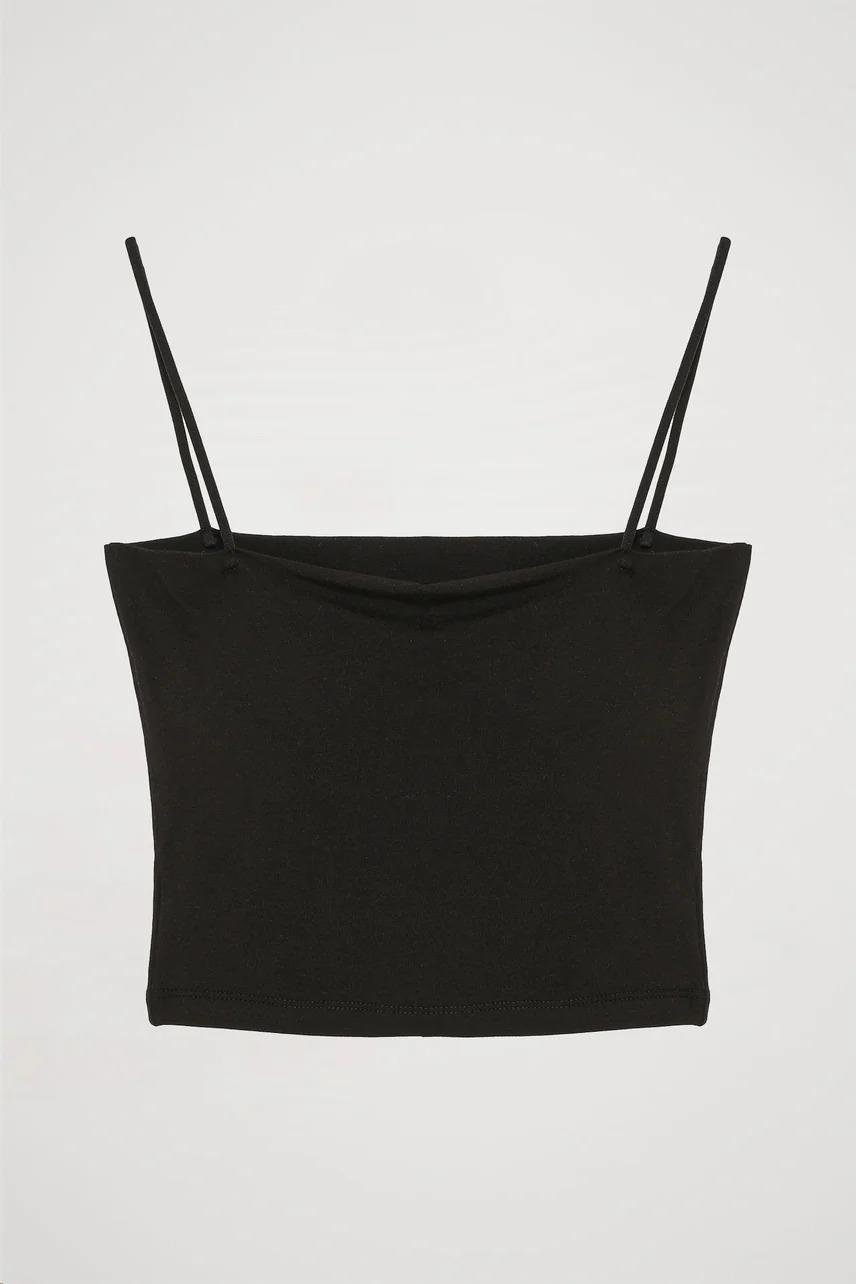 Askılı Crop Basic Atlet Siyah