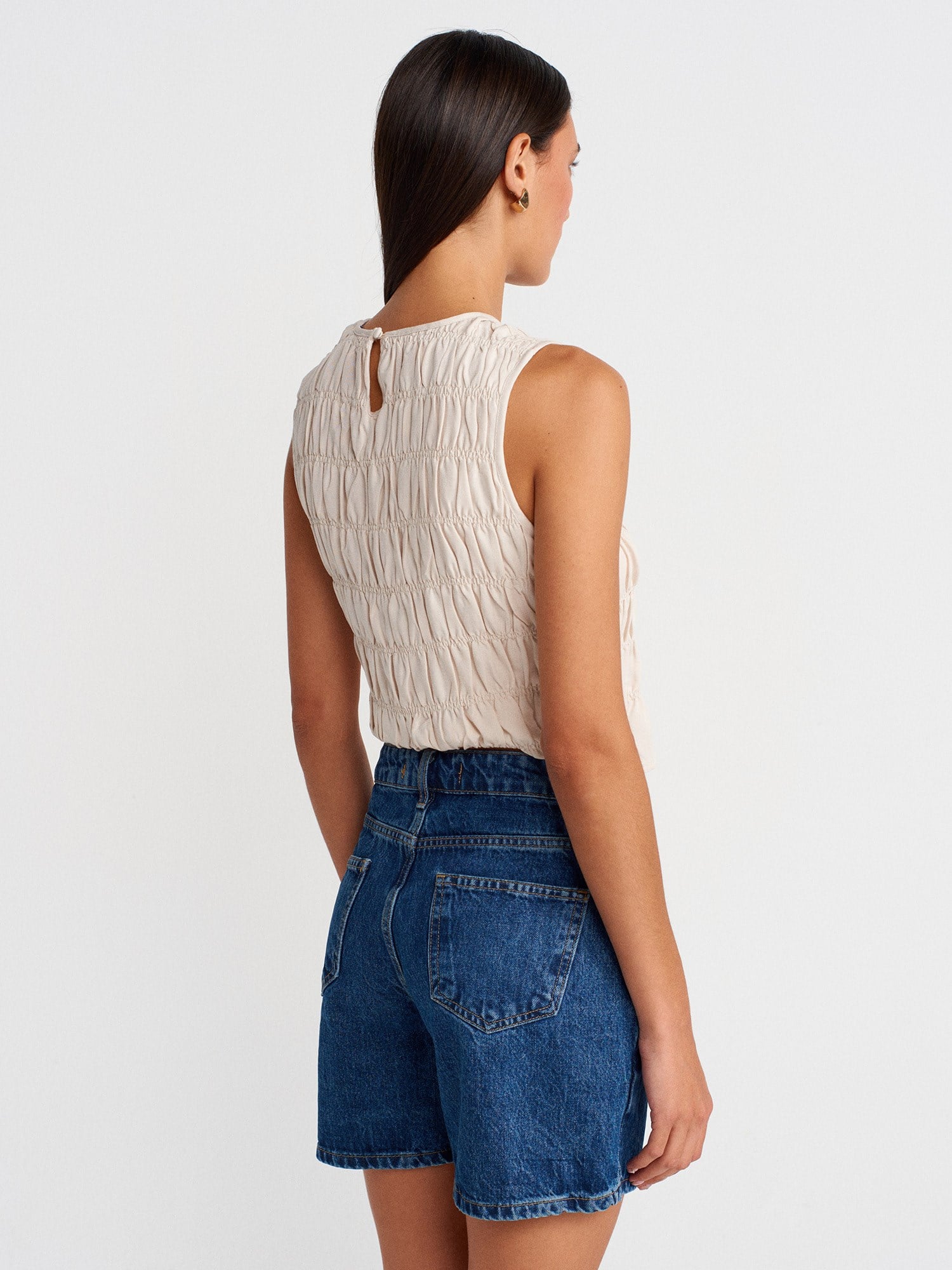 Basic Orta Boy Denim Şort-Mavi