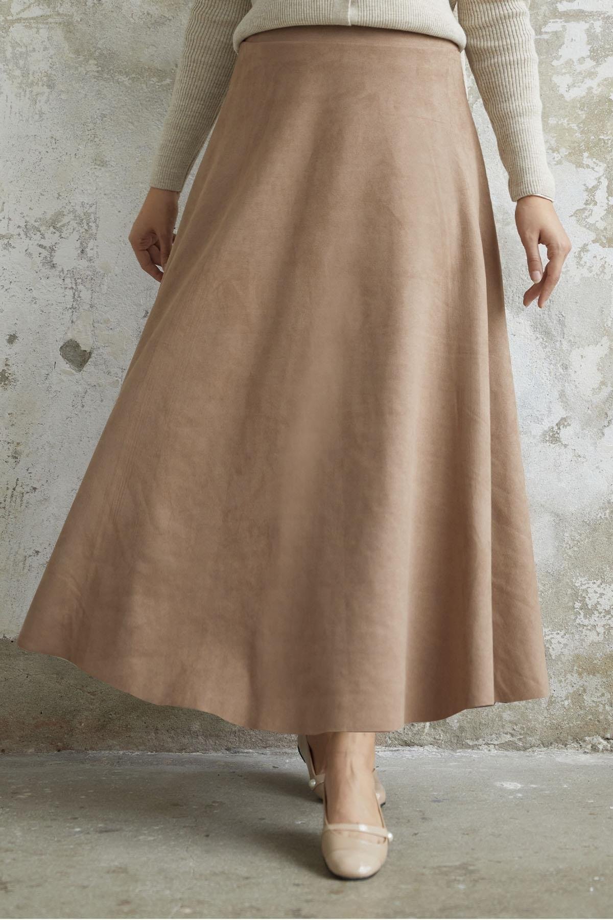 BEJ VOLANLI SÜET ETEK