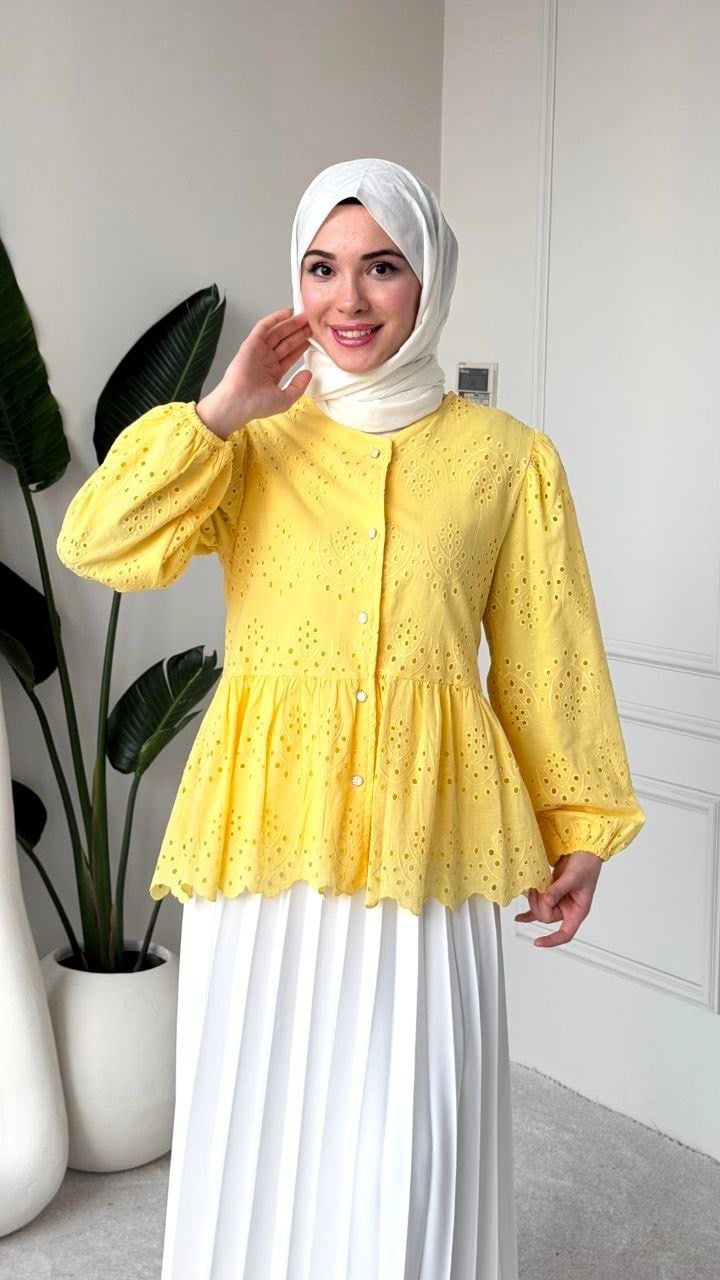 Brode Dantel Kumaş sarı  Tunik