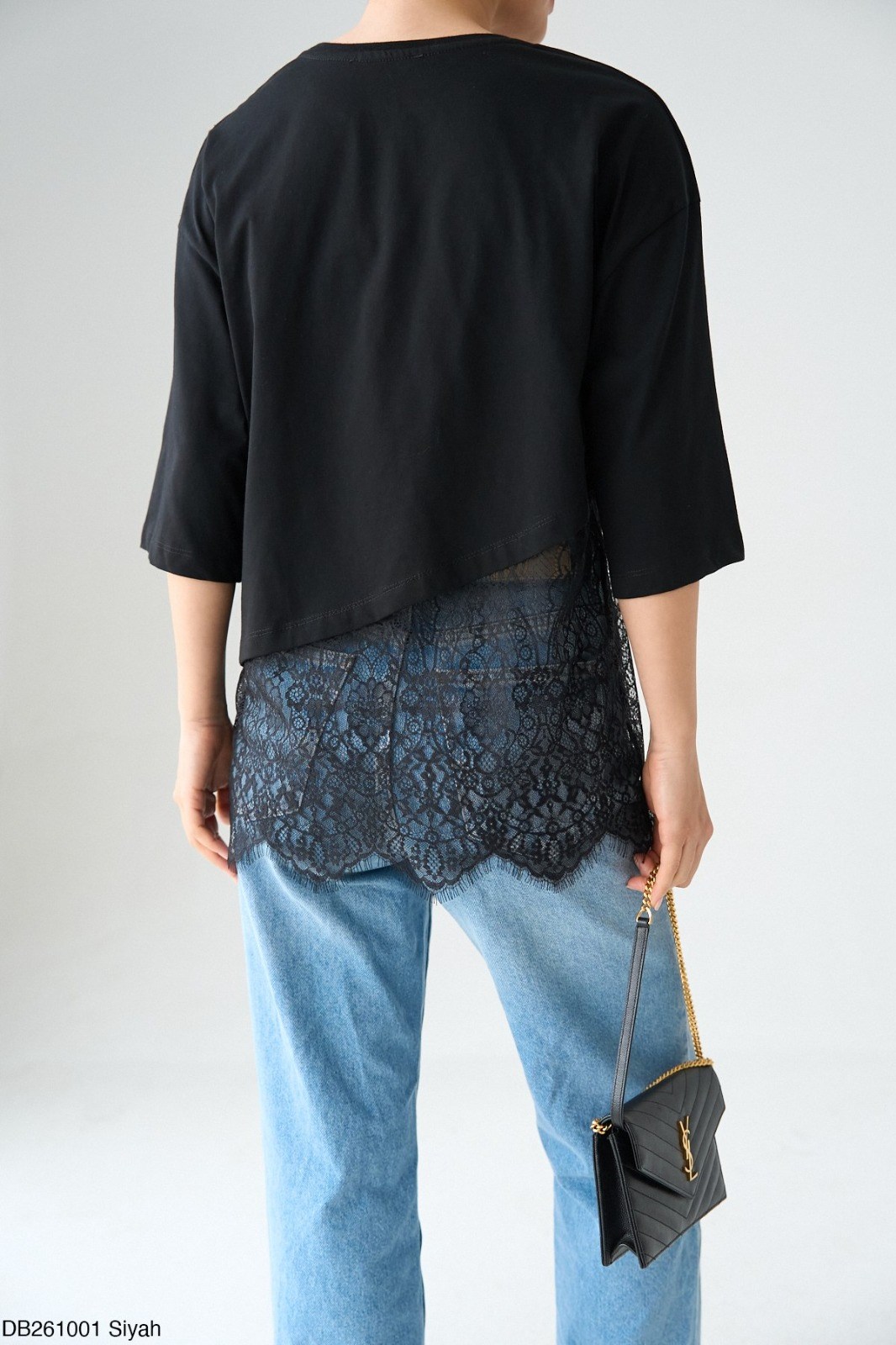 Dantel Detay Tshirt SİYAH