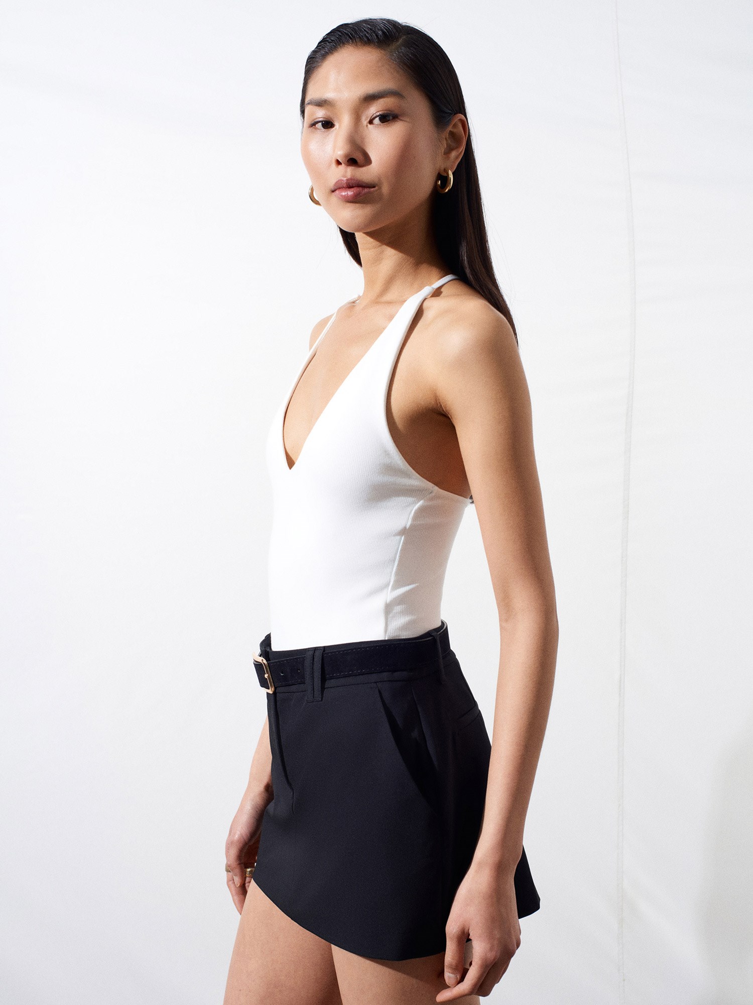 Halter Yaka Bodysuit-Ekru