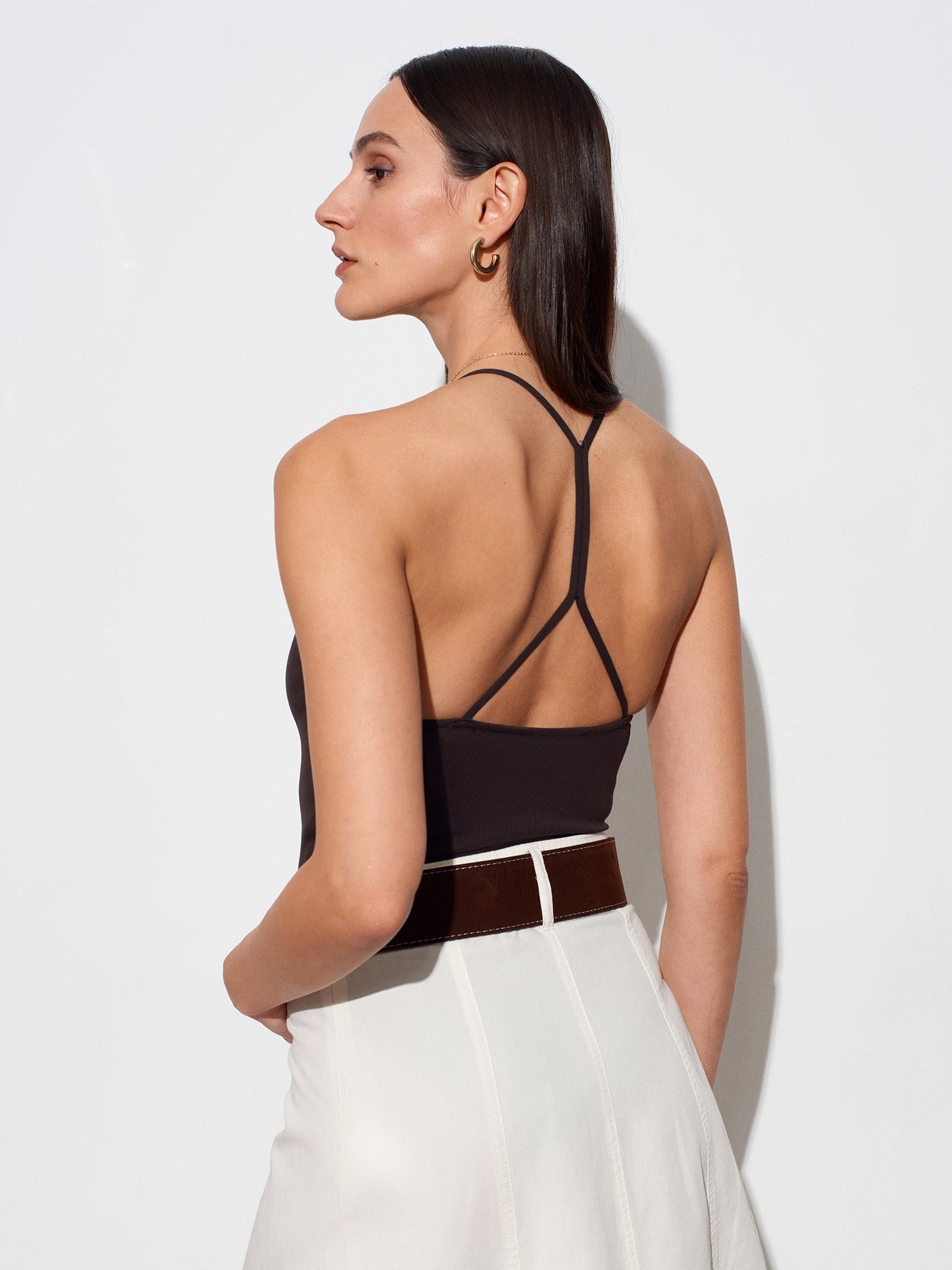 Halter Yaka Bodysuit-Koyu Kahve