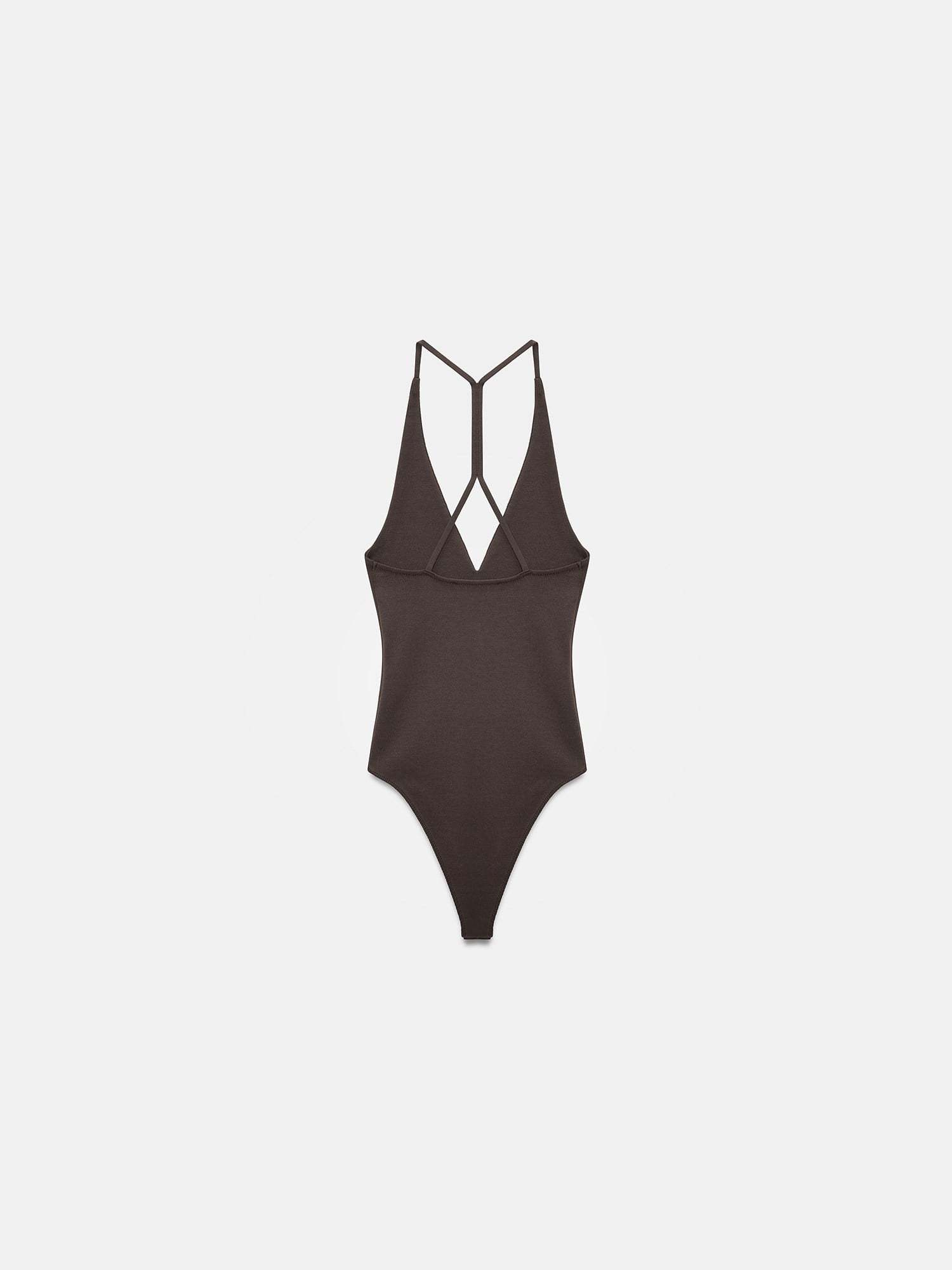 Halter Yaka Bodysuit-Koyu Kahve